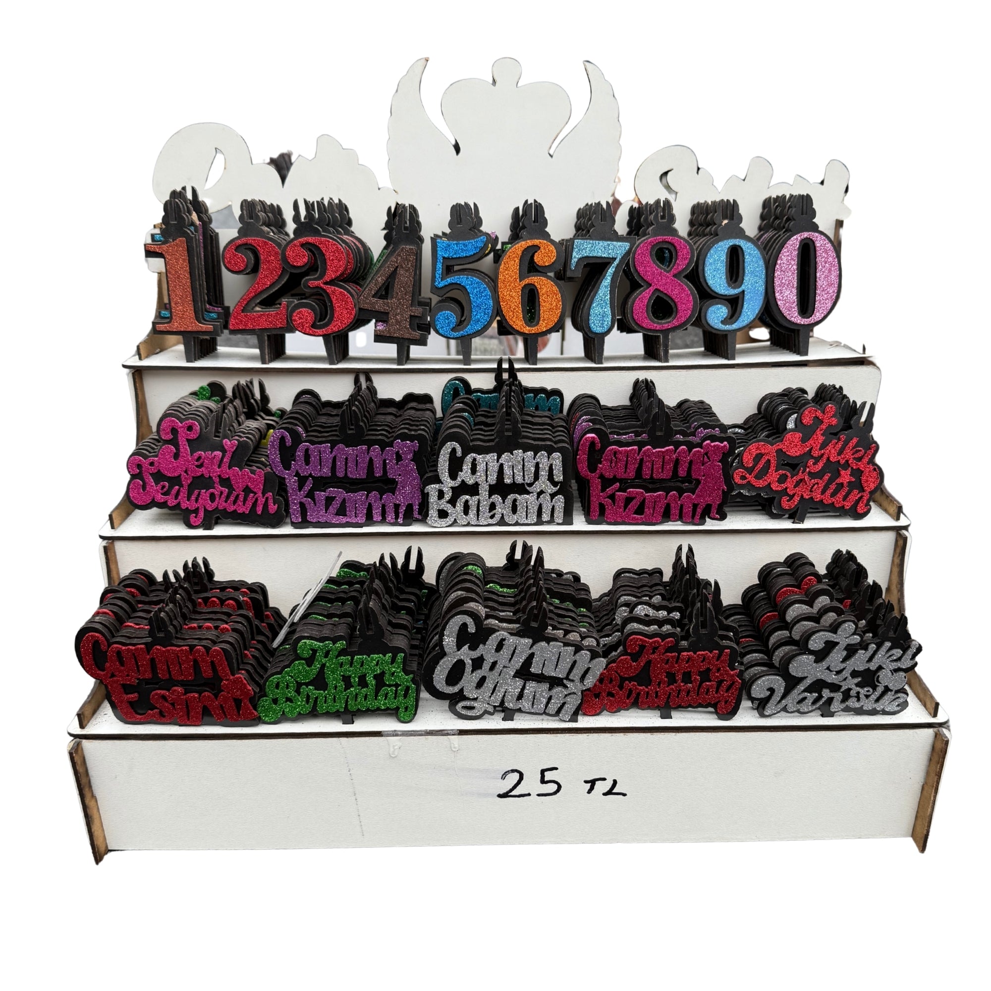 200 Parça Standlı Evalı MDF Pasta Süsü Seti – 100 Rakam & 100 Özel Gün Yazısı