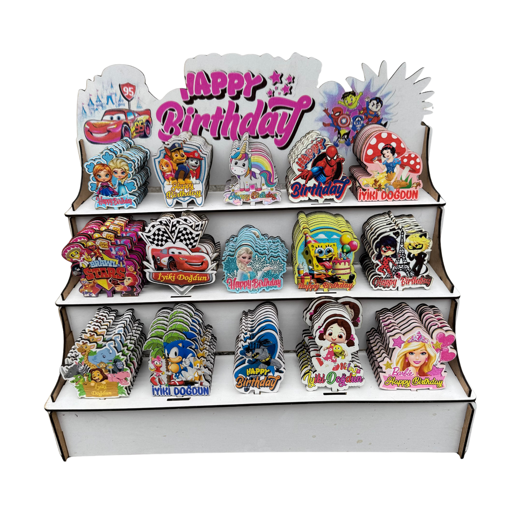150'li Standlı Karakter Baskılı MDF Pasta Süsü Seti – Sevilen Kahramanlar & Çizgi Film Figürleri