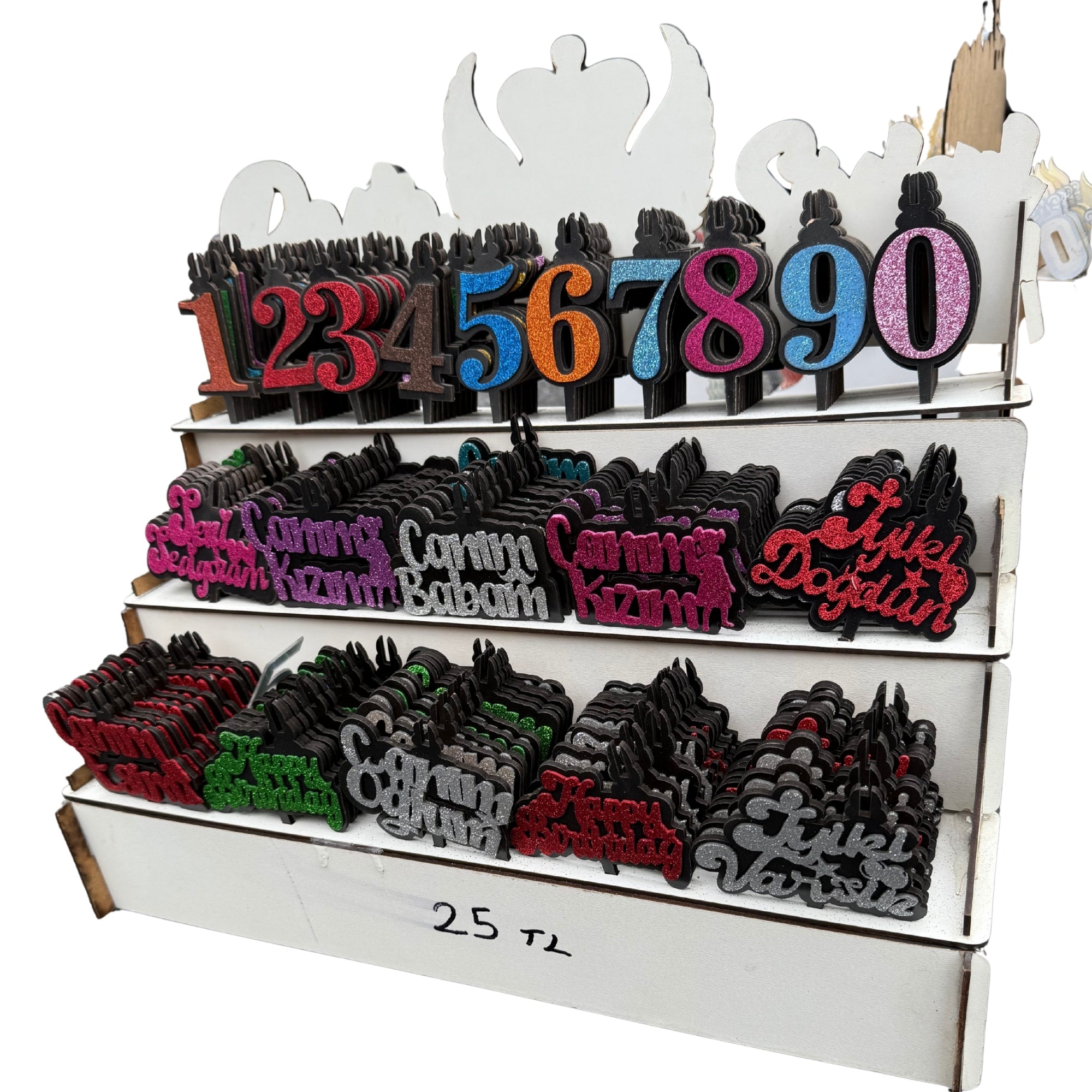 200 Parça Standlı Evalı MDF Pasta Süsü Seti – 100 Rakam & 100 Özel Gün Yazısı