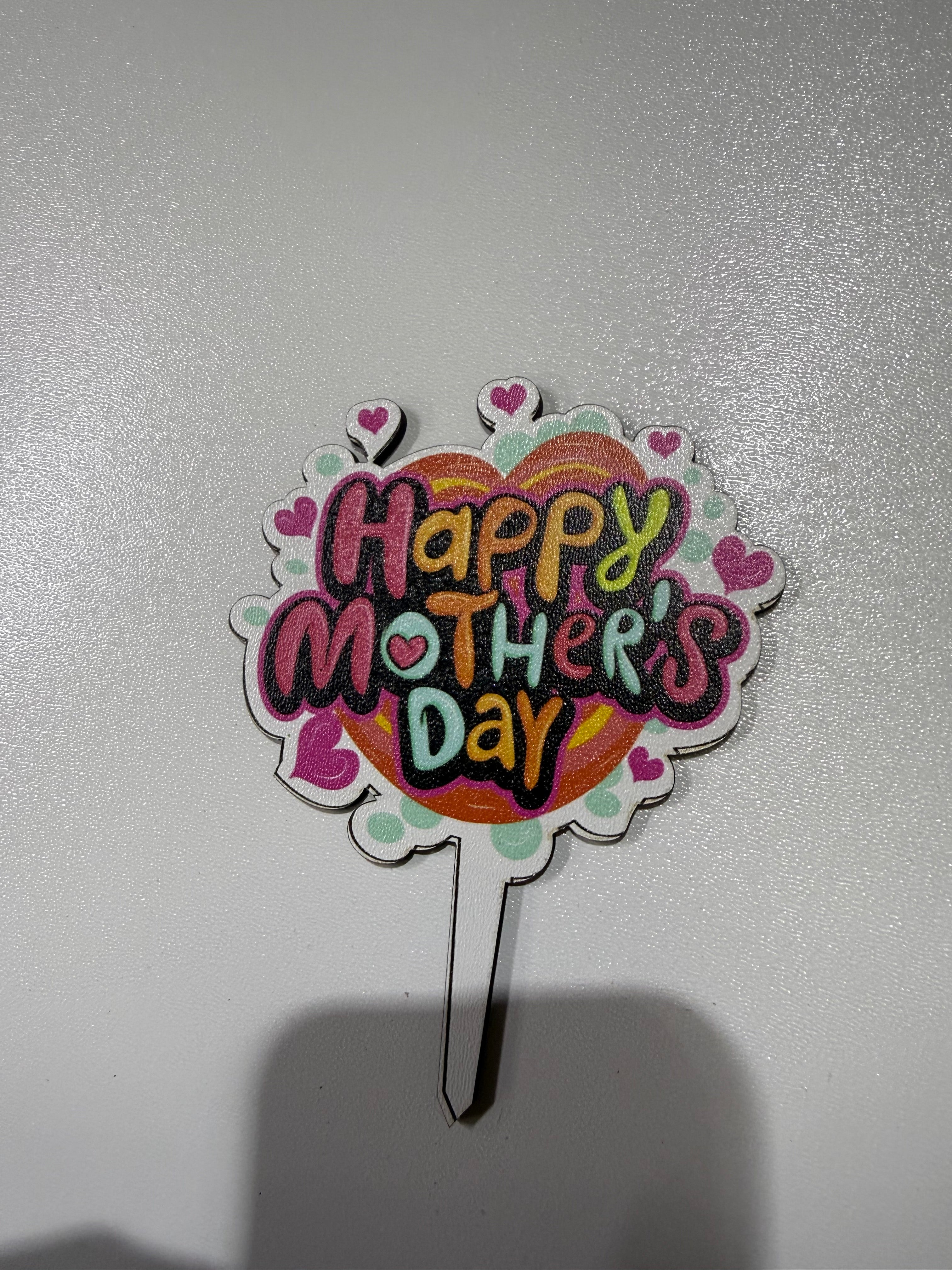 20'li Renkli Ahşap "Happy Mother's Day" Pasta Topper Seti (Tanesi 10 TL)