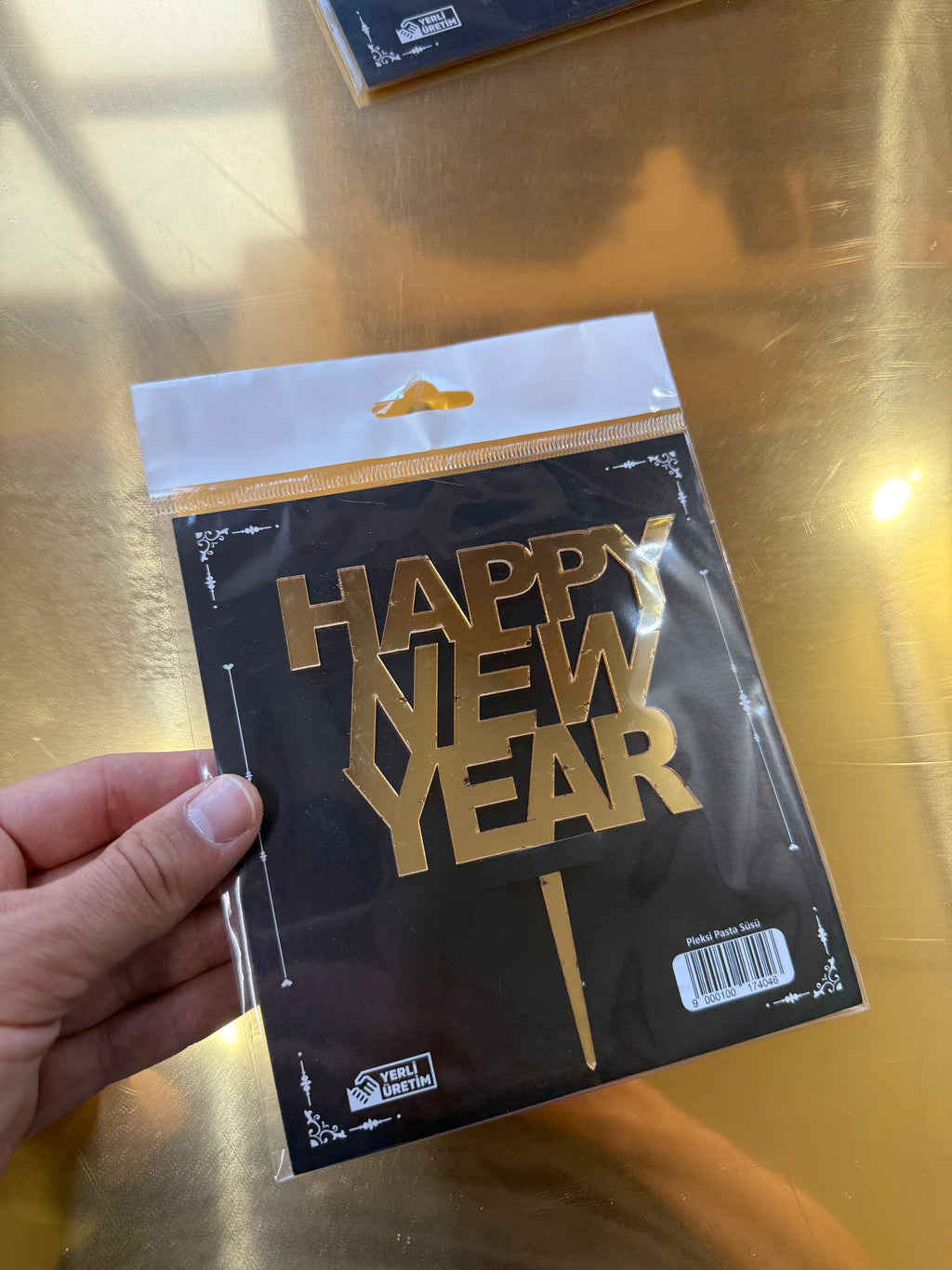 20'li Altın Aynalı Pleksi "Happy New Year" Pasta Üstü Süs (Cake Topper) - Toptan Fiyat Avantajı