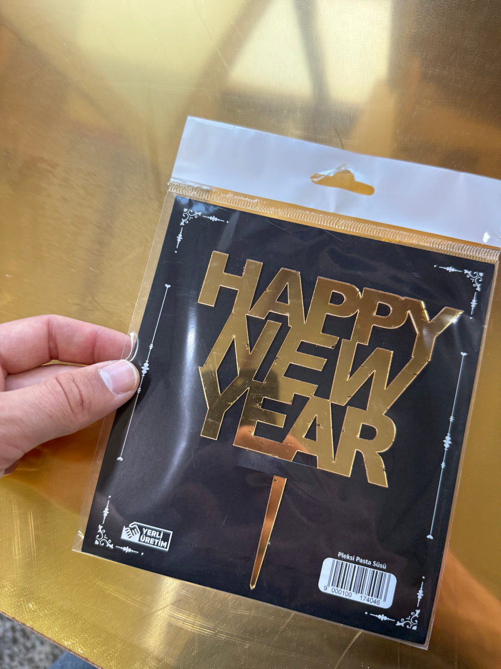 20'li Altın Aynalı Pleksi "Happy New Year" Pasta Üstü Süs (Cake Topper) - Toptan Fiyat Avantajı