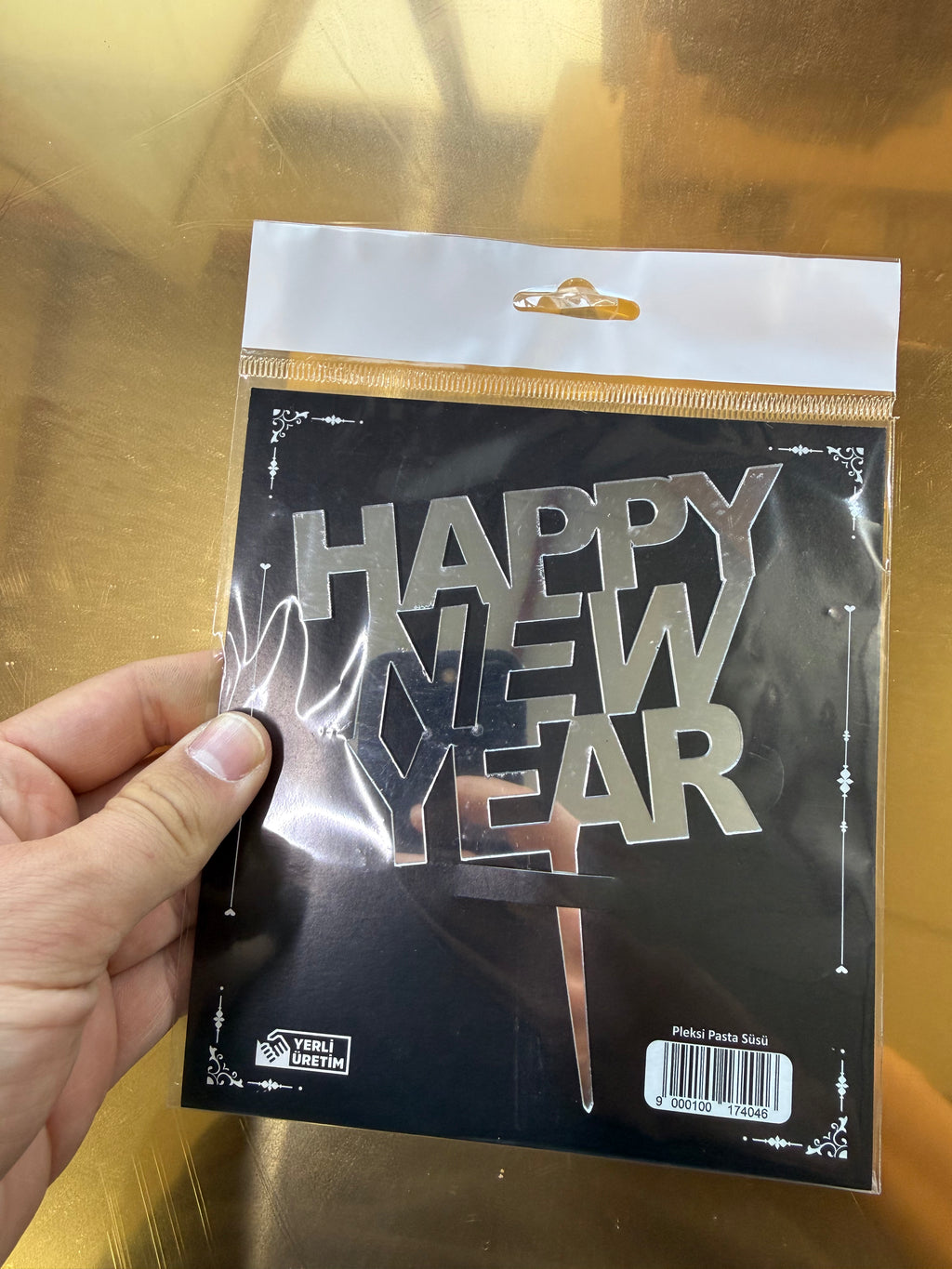 20'li Gümüş Aynalı Pleksi "Happy New Year" Pasta Üstü Süs (Cake Topper) - Toptan Fiyat Avantajı