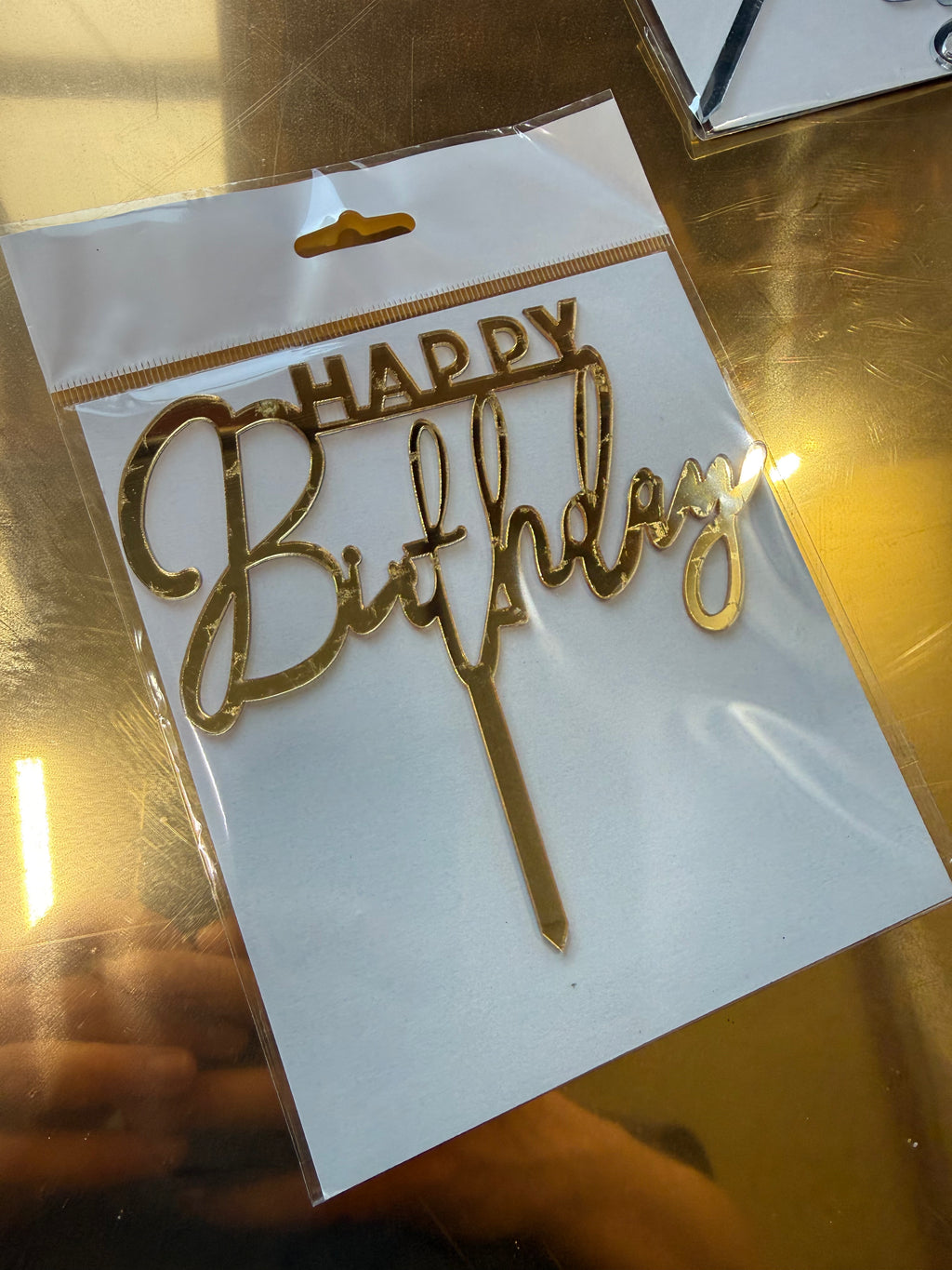 20'li Altın Aynalı Pleksi "Happy Birthday" Kaligrafik Pasta Üstü Süs (Cake Topper) - Toptan Fiyat Avantajı