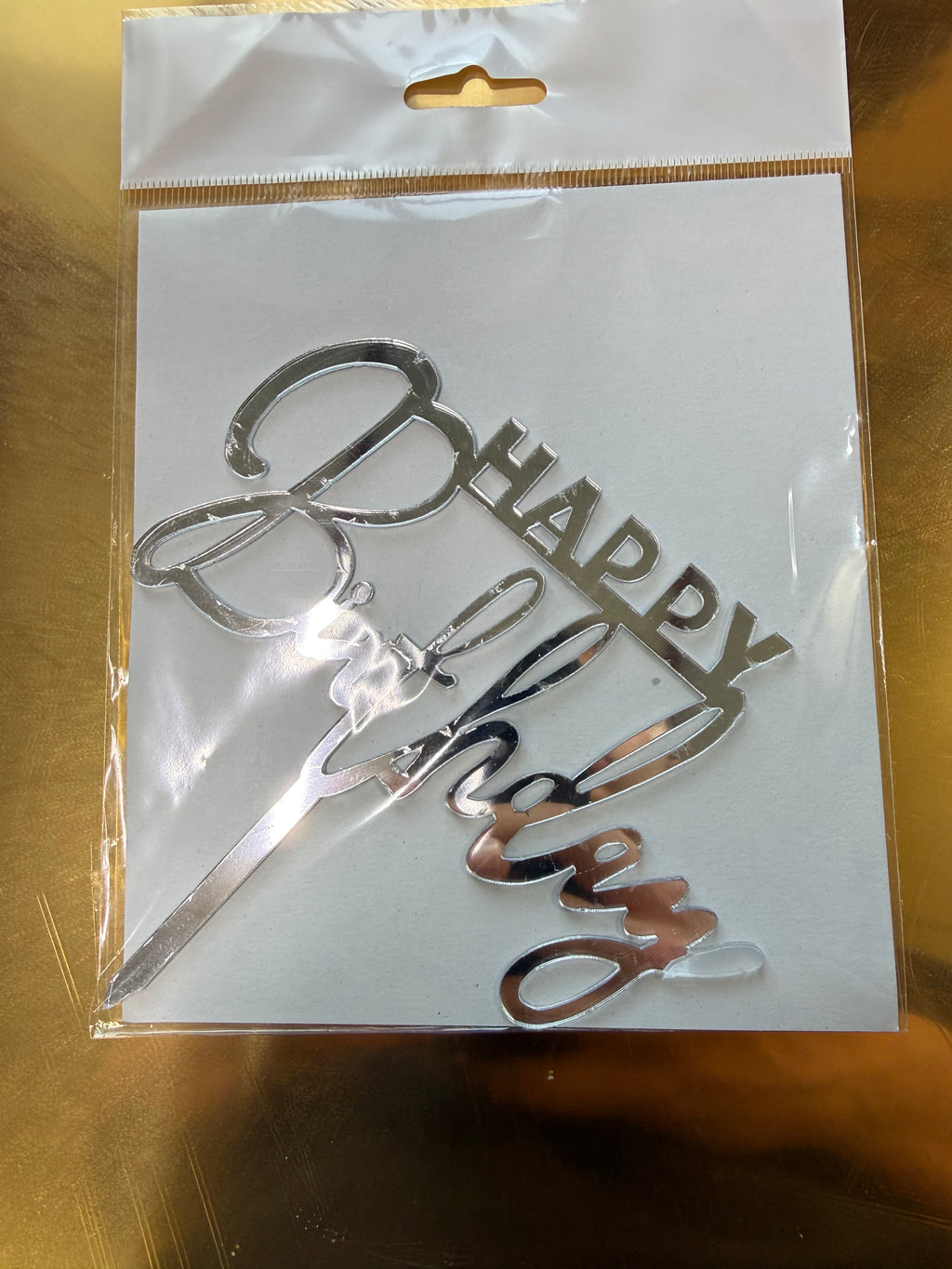 20'li Gümüş Aynalı Pleksi "Happy Birthday" Kaligrafik Pasta Üstü Süs (Cake Topper) - Toptan Fiyat Avantajı