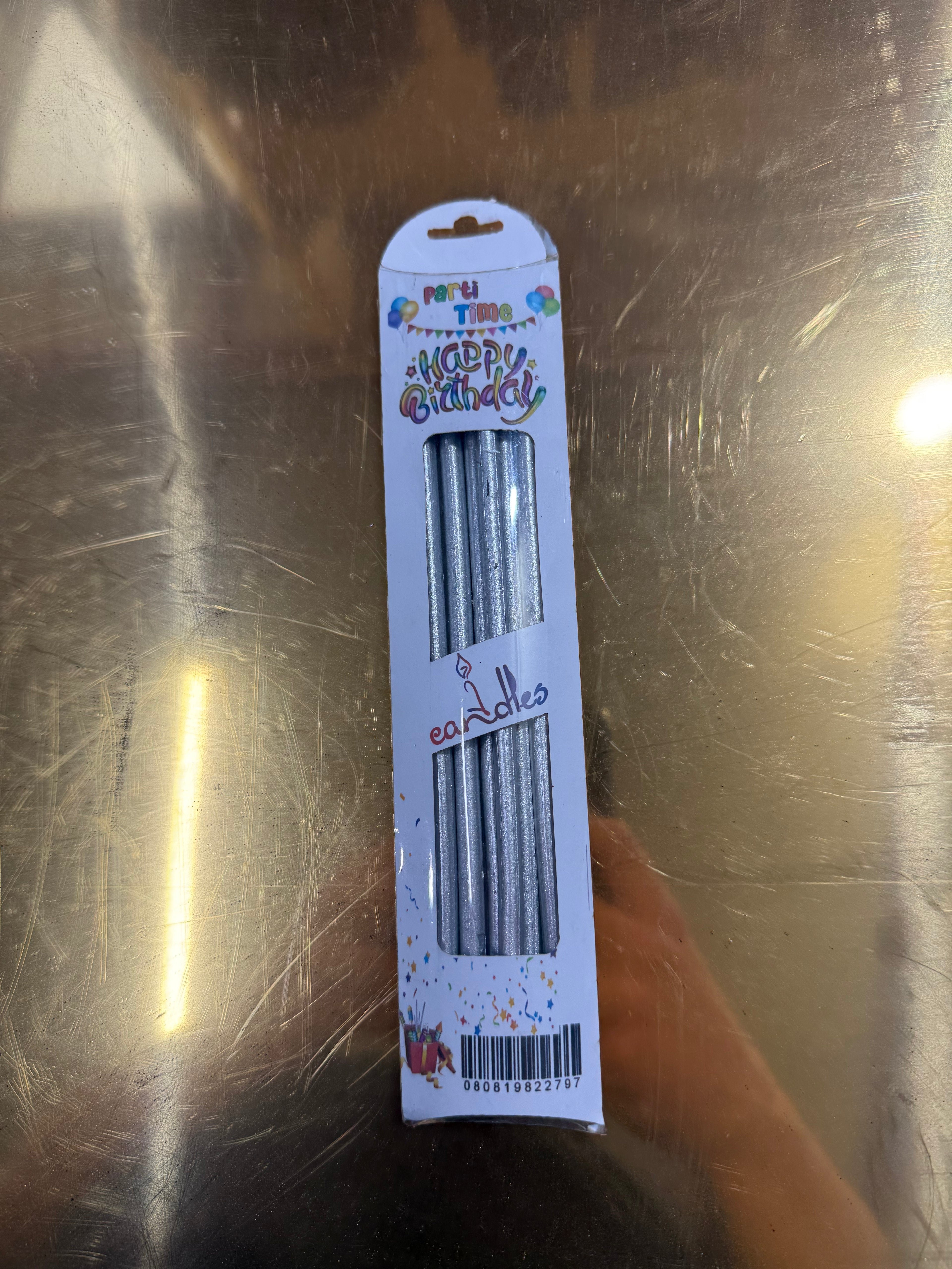 10'lu Paket - 7'li Metalik İnce Uzun Pasta Mumu (Gümüş / Silver) - Toptan Fiyat Avantajı