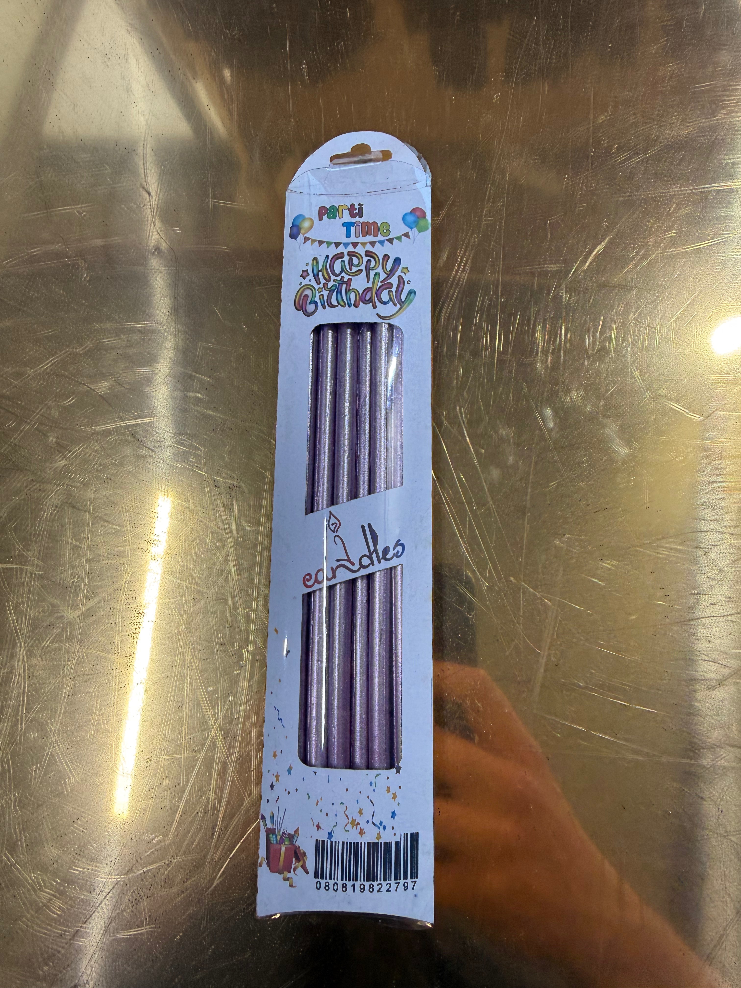 10'lu Paket - 7'li Metalik İnce Uzun Pasta Mumu (Lila / Açık Mor) - Toptan Fiyat Avantajı