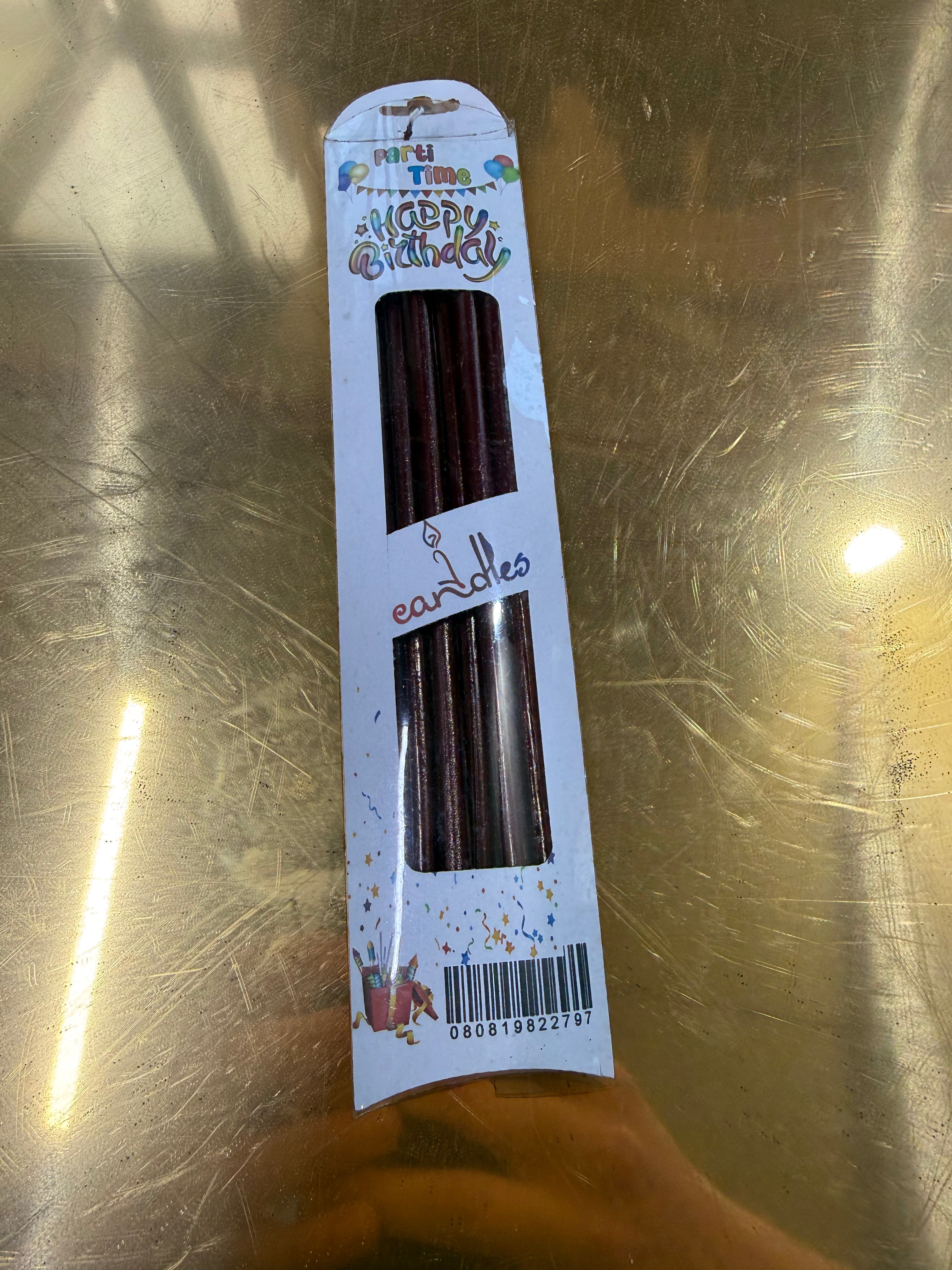 10'lu Paket - 7'li Metalik İnce Uzun Pasta Mumu (Kahverengi) - Toptan Fiyat Avantajı