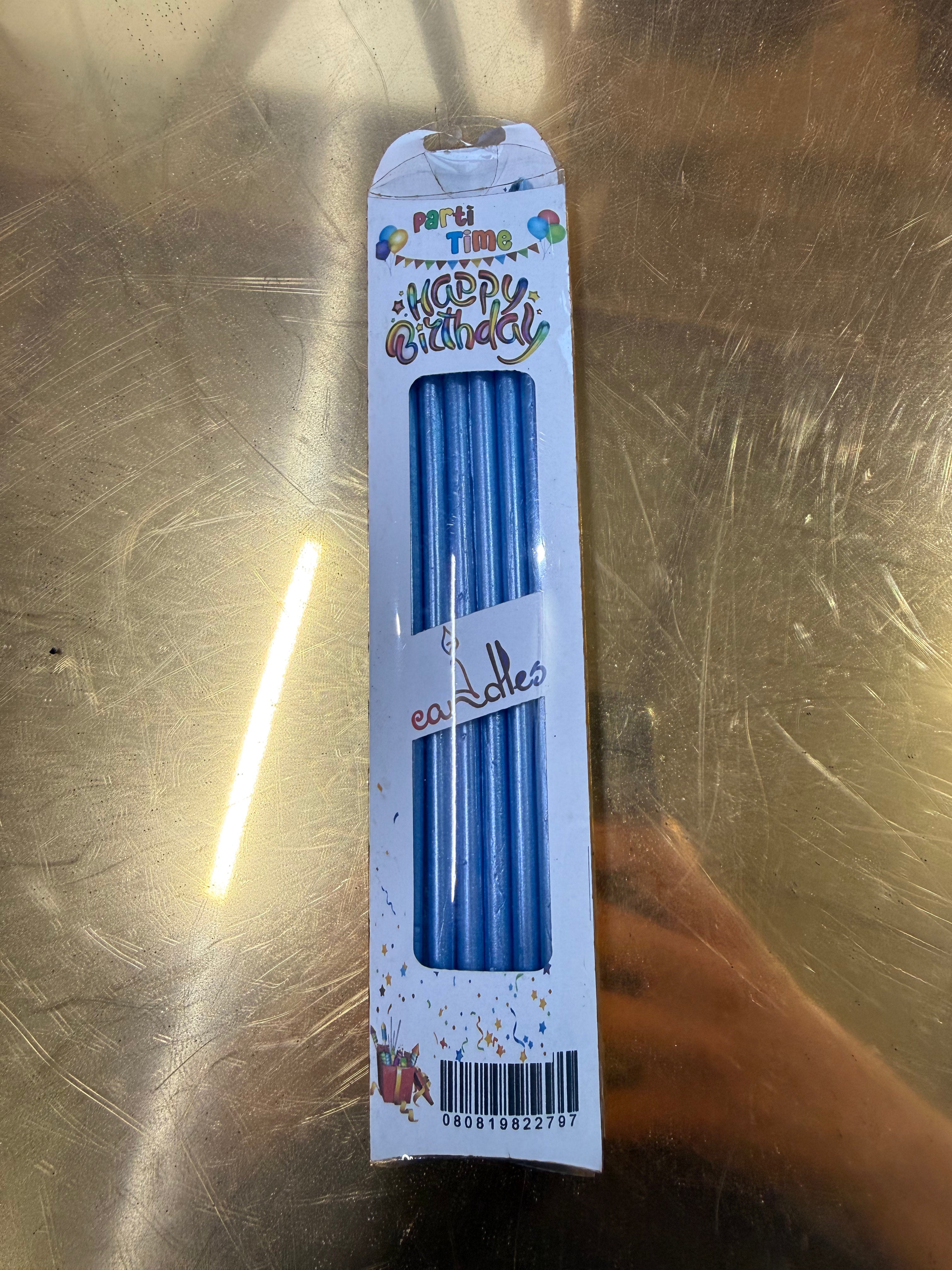 10'lu Paket - 7'li Mavi İnce Uzun Pasta Mumu (Toptan Fiyat Avantajı)