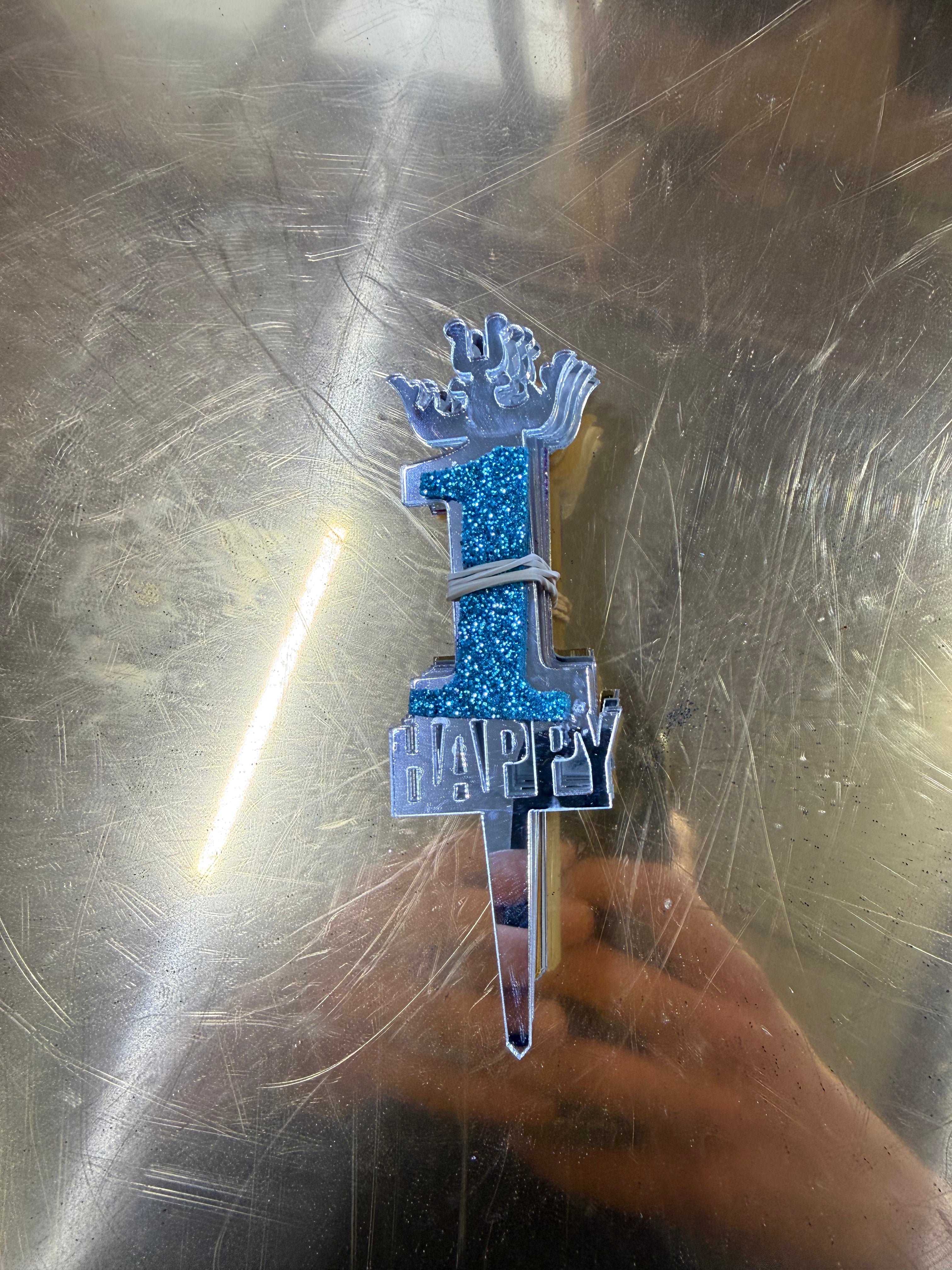 20'li Simli Evalı ve Taçlı Pleksi "1" Rakamı Pasta Üstü Süs (Cake Topper) - Toptan Fiyat Avantajı