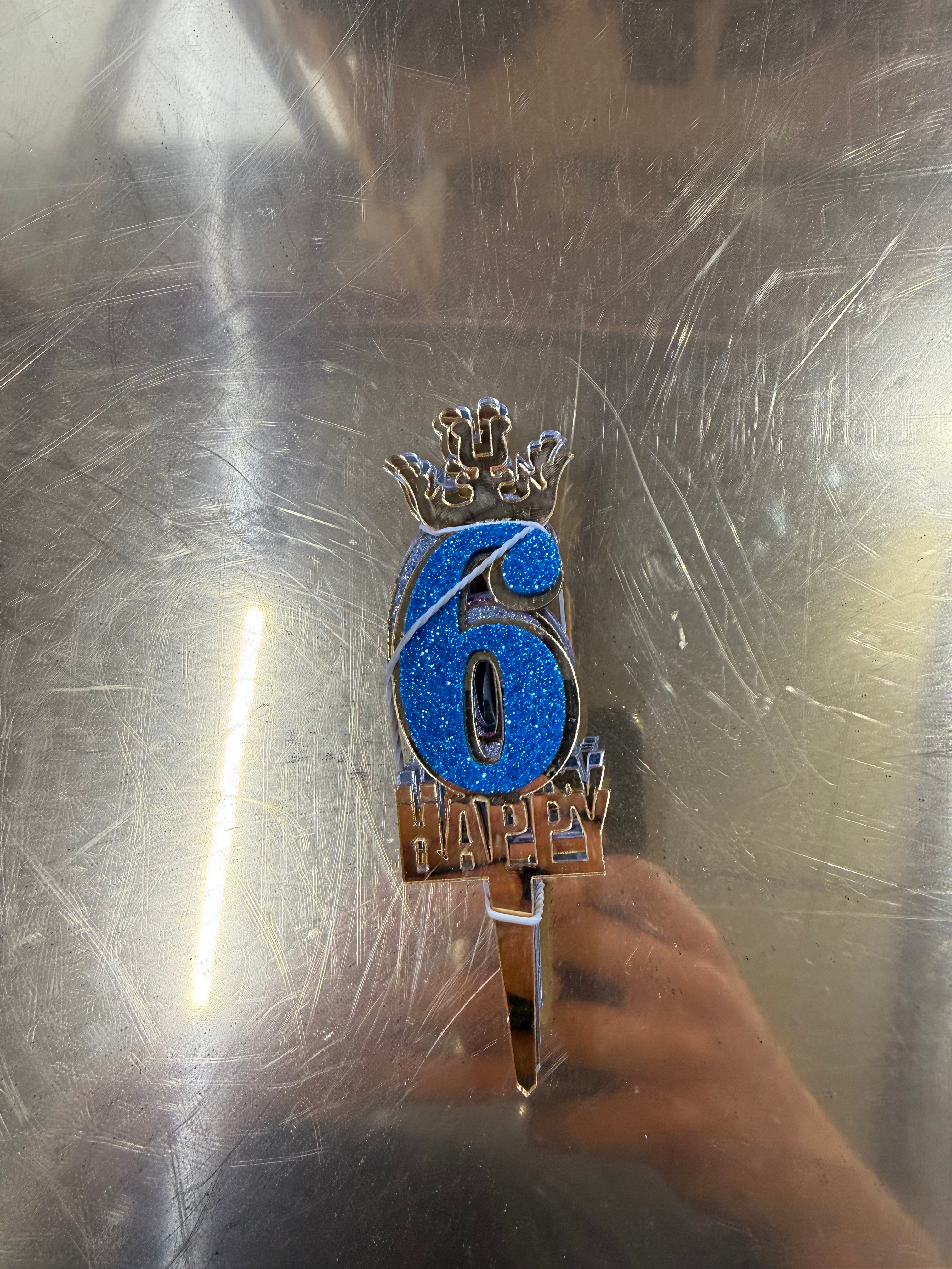 20'li Simli Evalı ve Taçlı Pleksi "6" Rakamı Pasta Üstü Süs (Cake Topper) - Toptan Fiyat Avantajı