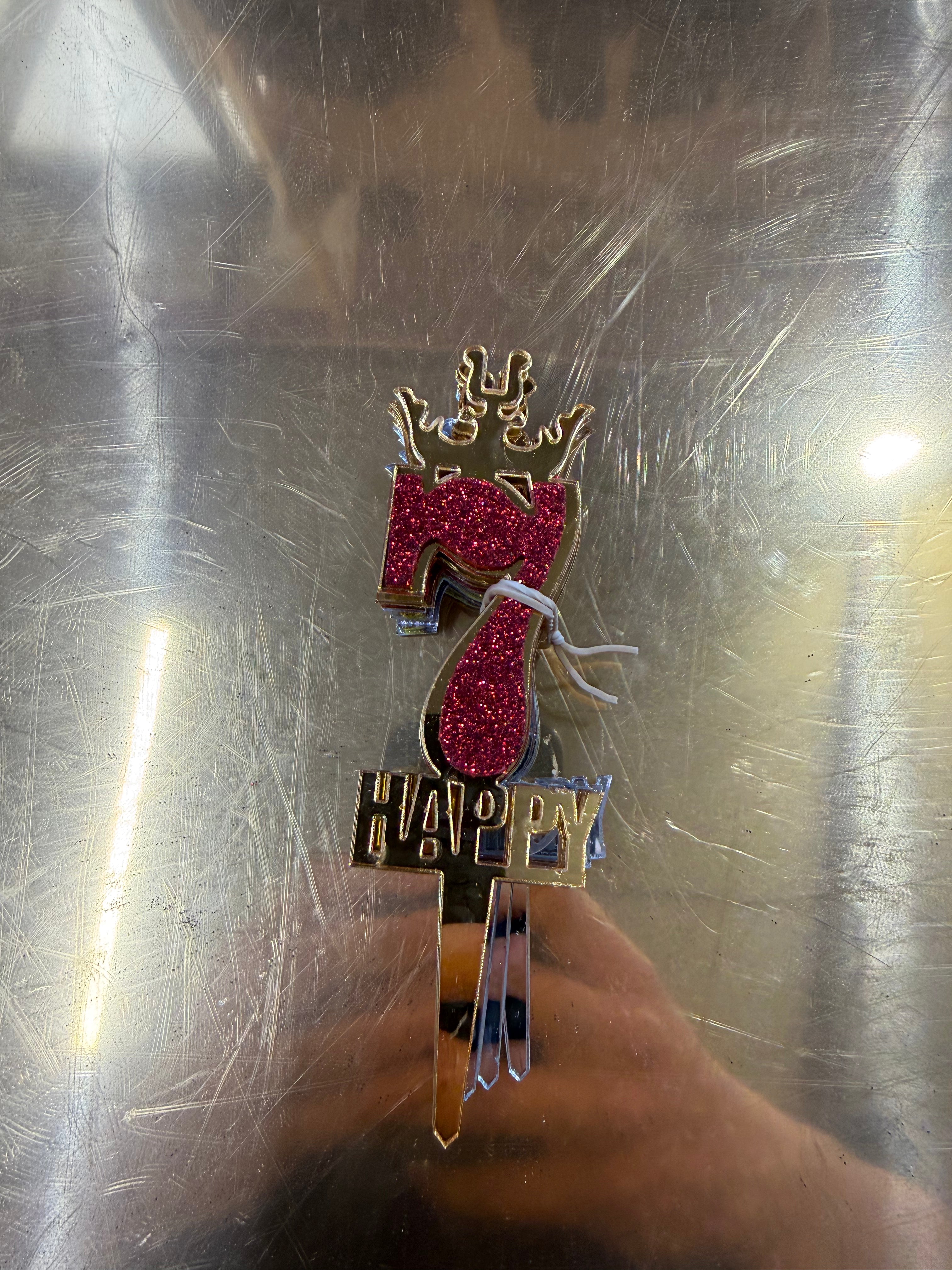 20'li Simli Evalı ve Taçlı Pleksi "7" Rakamı Pasta Üstü Süs (Cake Topper) - Toptan Fiyat Avantajı