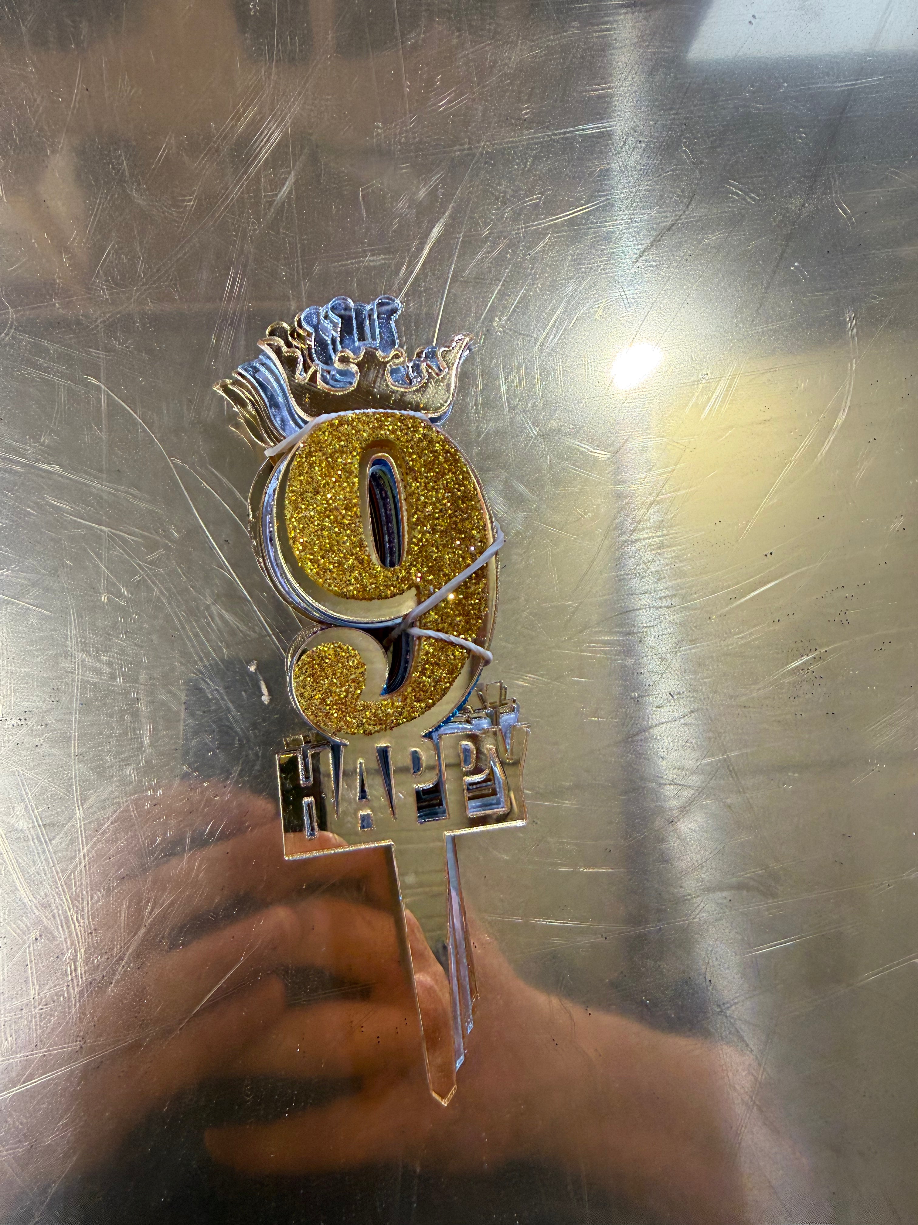 20'li Simli Evalı ve Taçlı Pleksi "9" Rakamı Pasta Üstü Süs (Cake Topper) - Toptan Fiyat Avantajı
