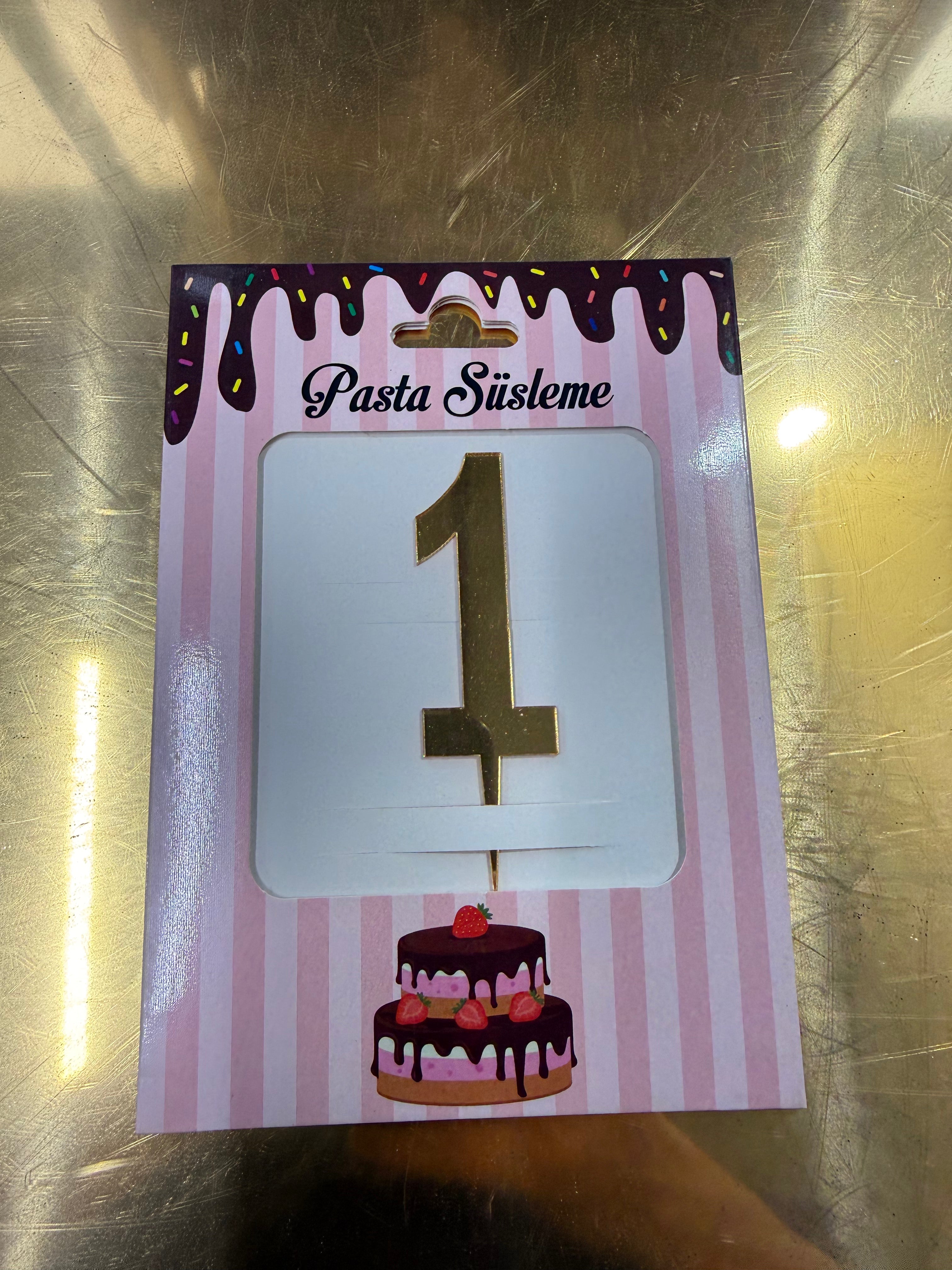 20'li Pleksi "1" Rakamı Pasta Üstü Süs (Cake Topper) - Toptan Fiyat Avantajı