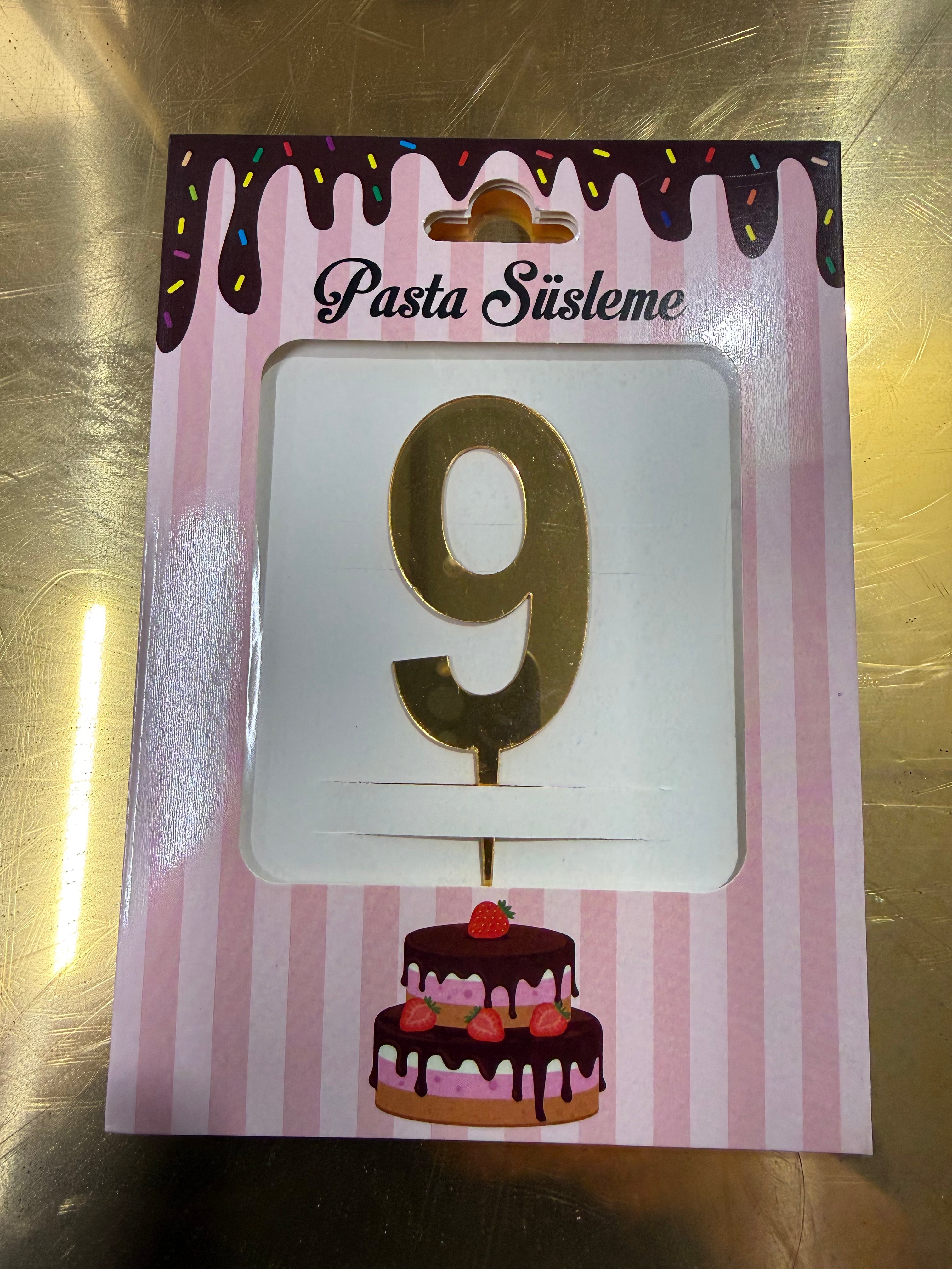 20'li Pleksi "9" Rakamı Pasta Üstü Süs (Cake Topper) - Toptan Fiyat Avantajı