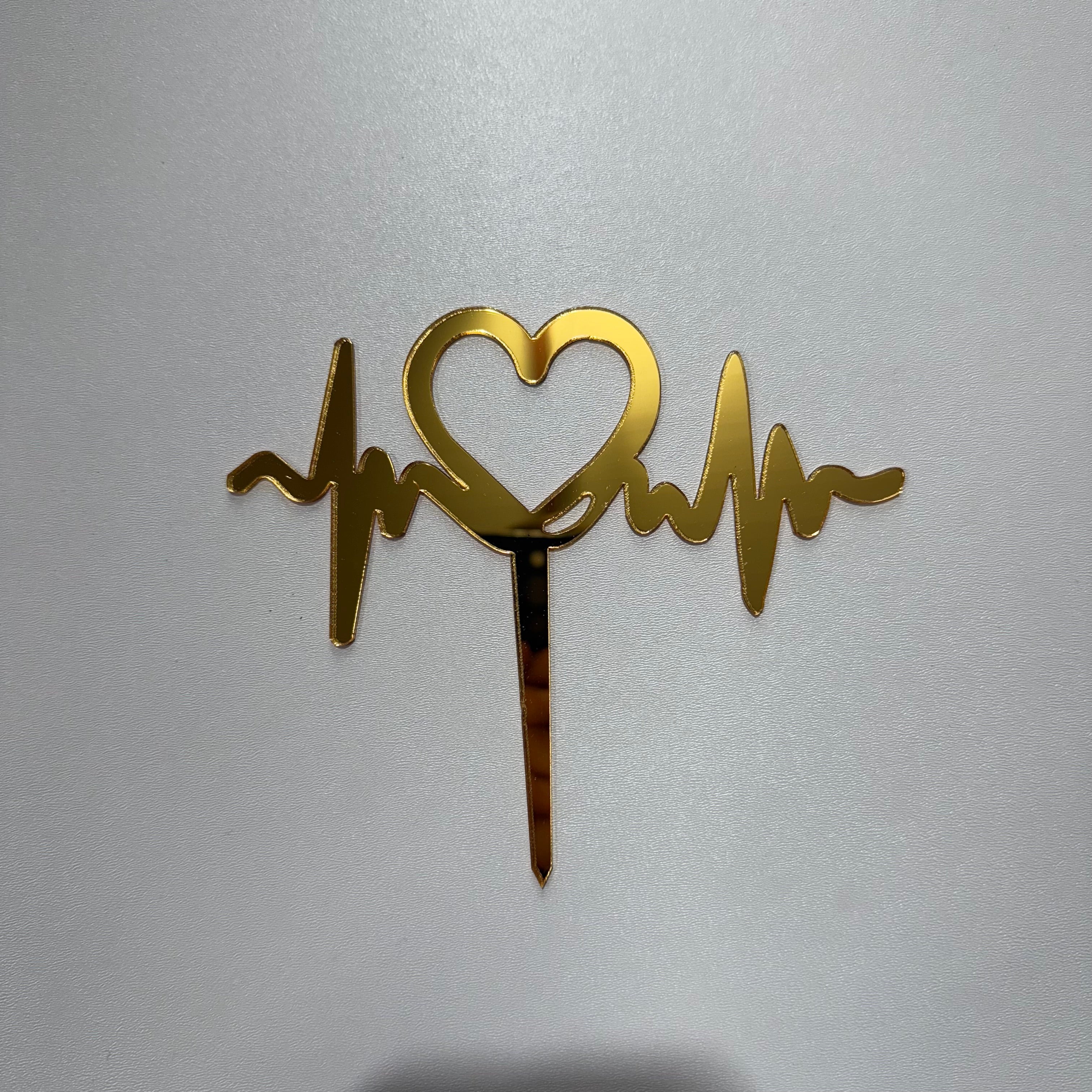 20’li Paket Aynalı Gold Pleksi Kalp Ritmi Pasta Süsü Seti – Tanesi 10 TL