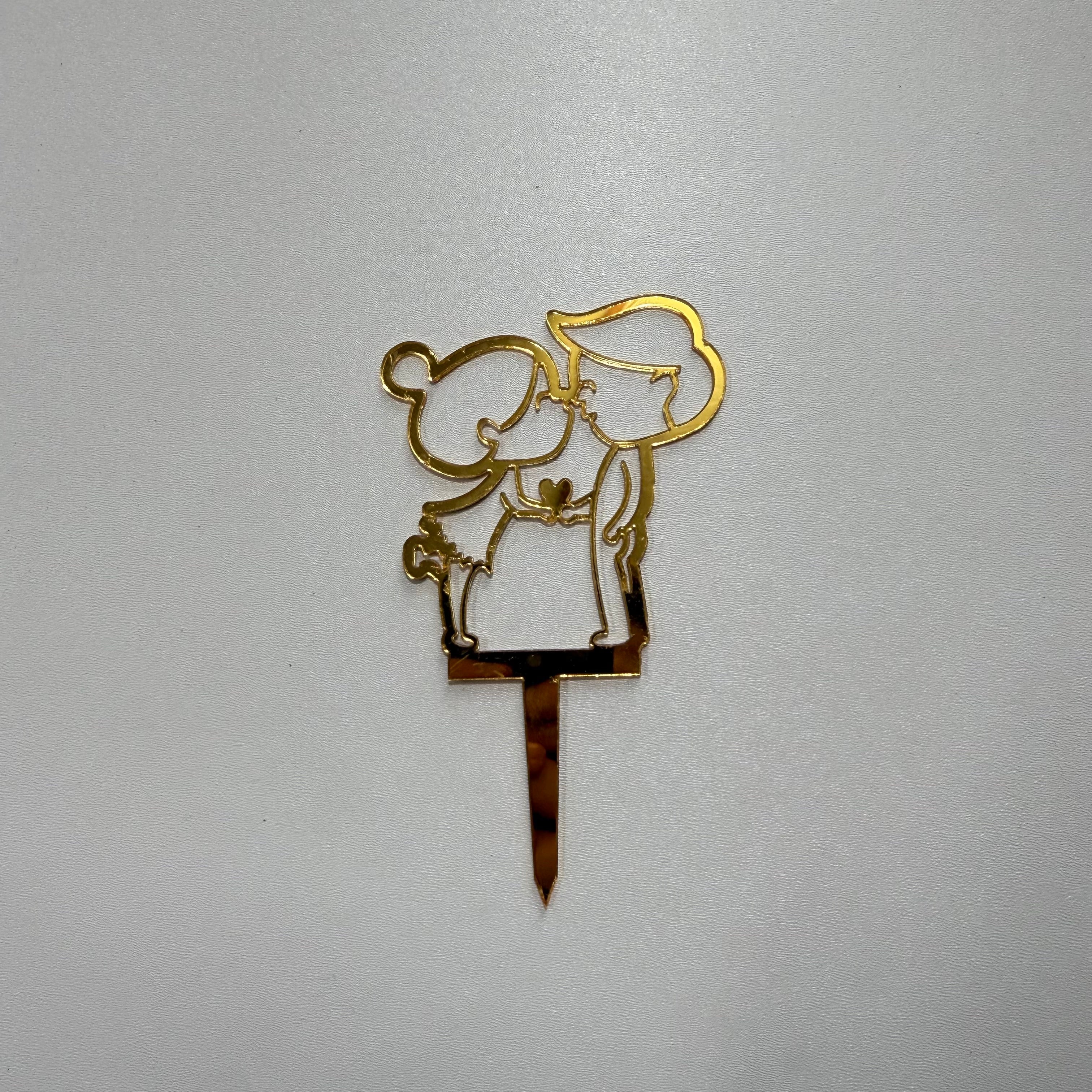 20’li Paket Aynalı Gold Pleksi Romantik Çift Pasta Süsü Seti – Tanesi 10 TL