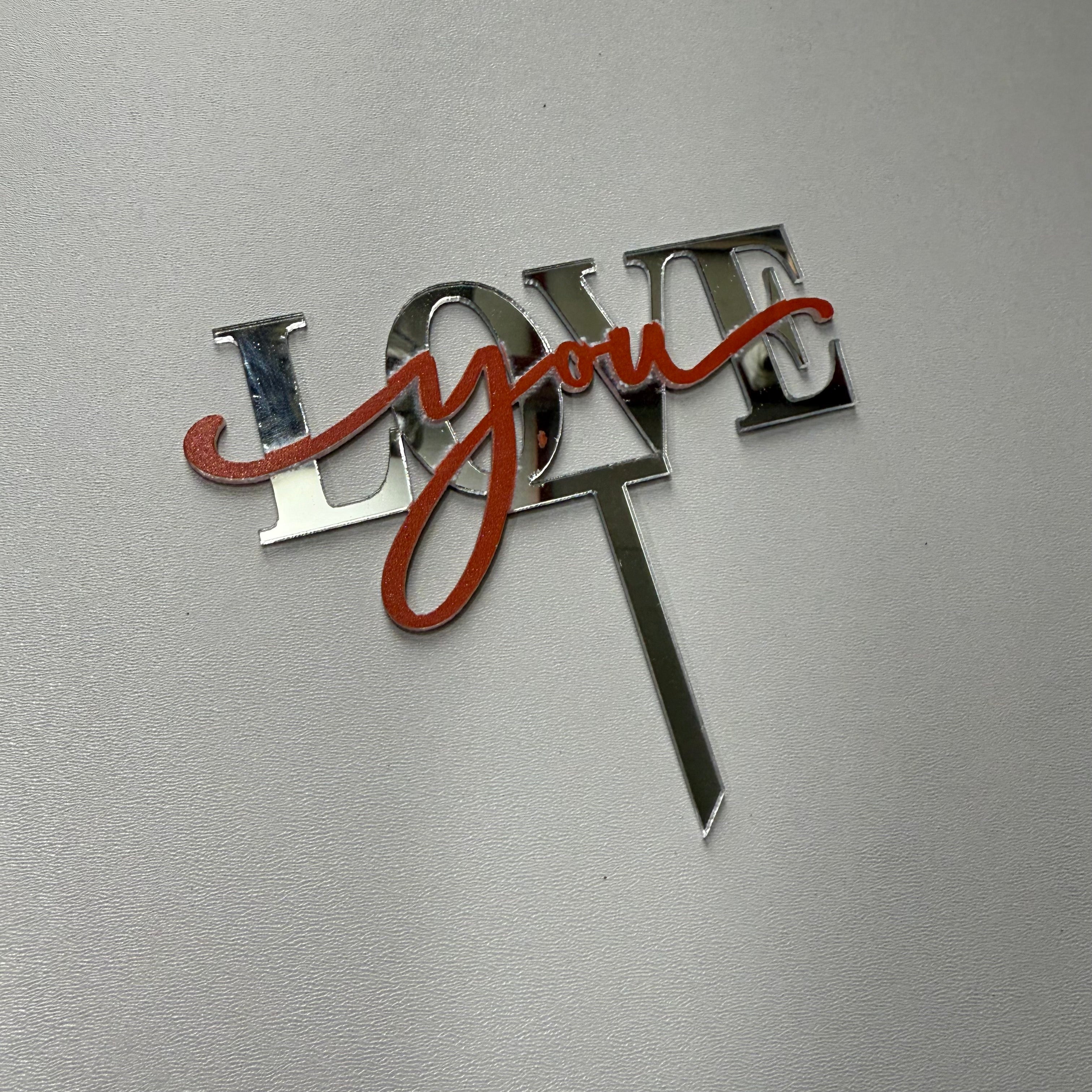 20’li Paket Aynalı Gümüş & Kırmızı "Love You" Pasta Süsü Seti – Tanesi 10 TL