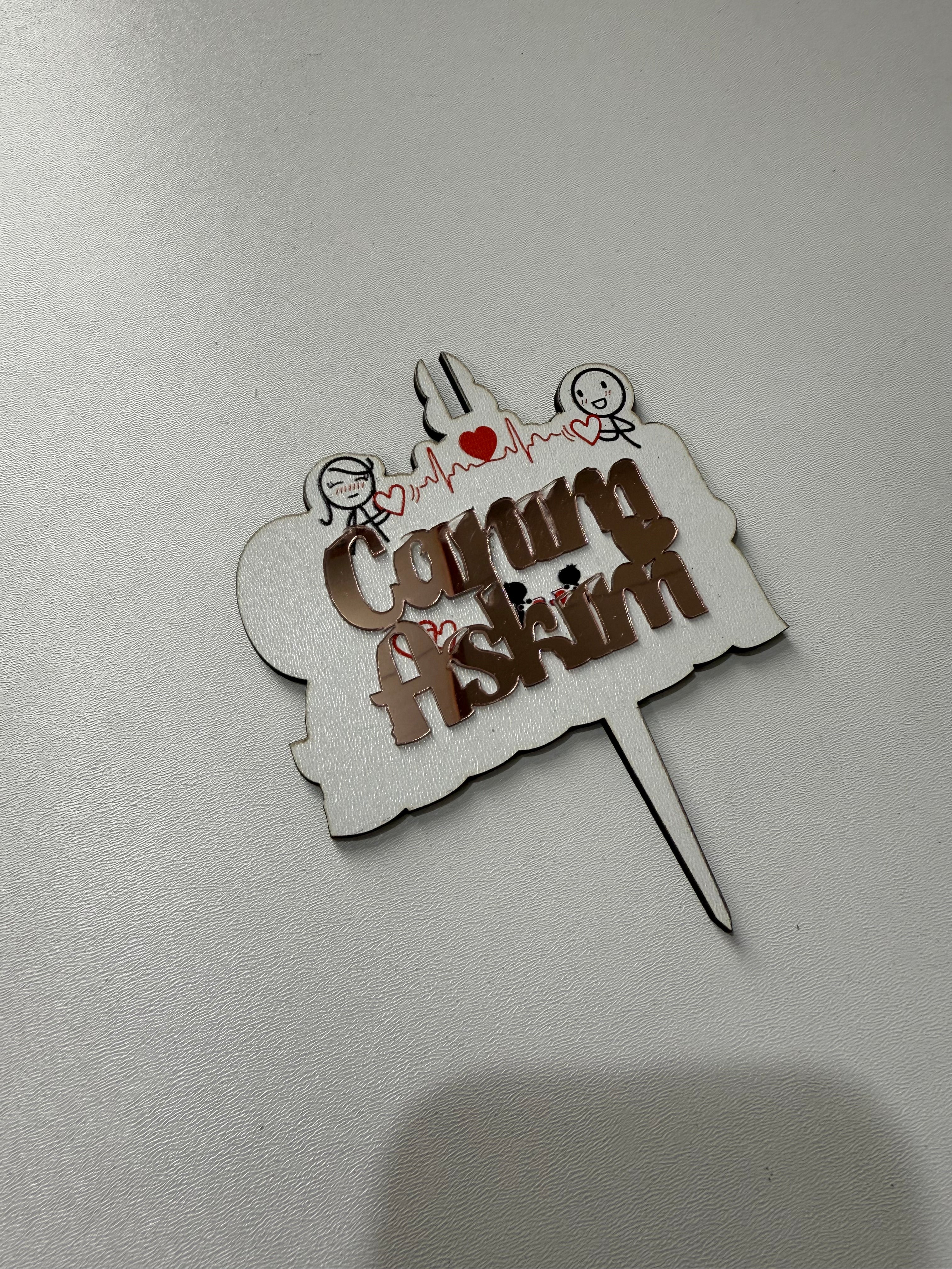 20’li Paket Aynalı Pleksi & MDF Baskılı "Canım Aşkım" Pasta Süsü Seti