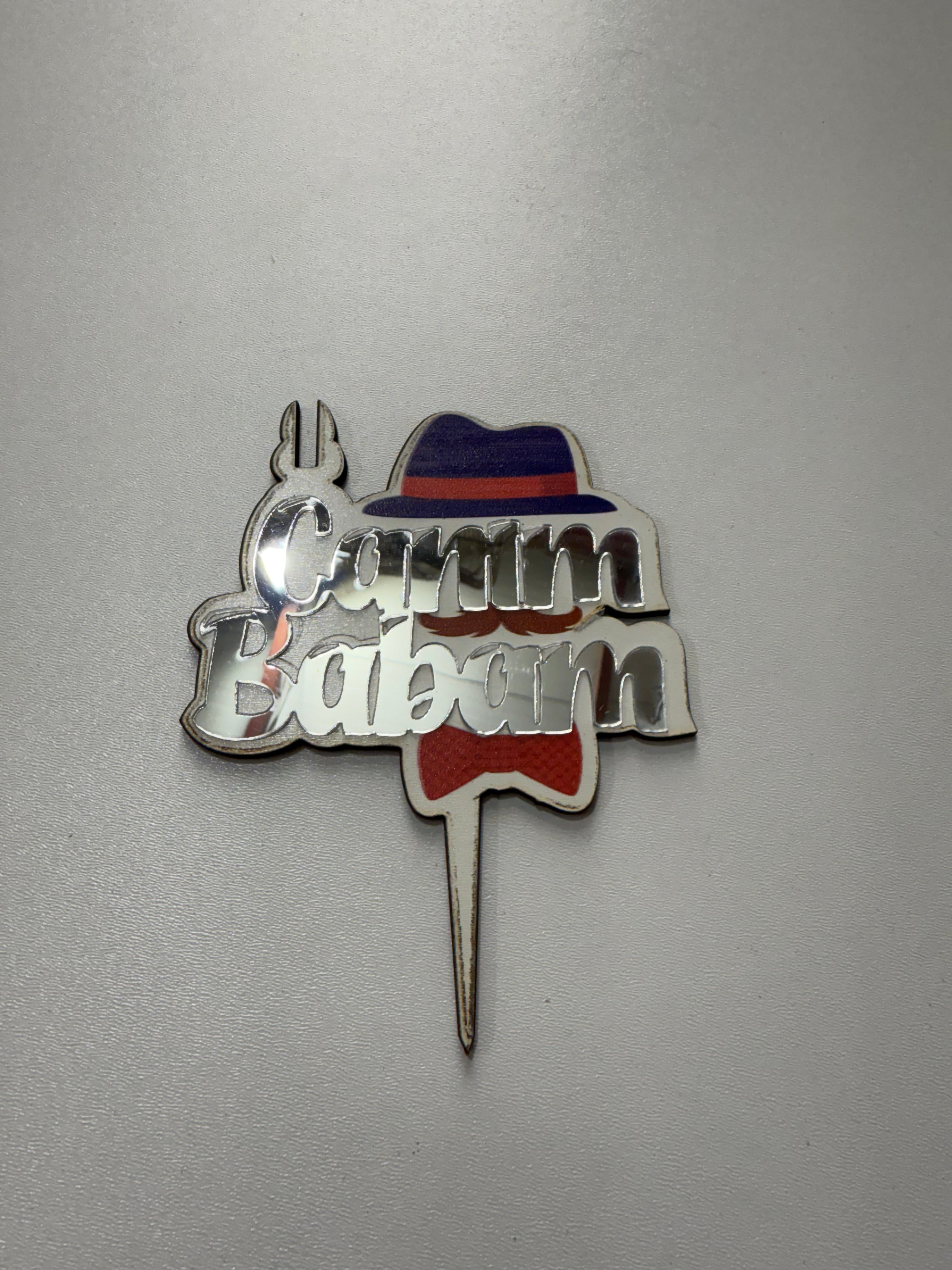 20’li Paket Gümüş Aynalı Pleksi & MDF Baskılı "Canım Babam" Pasta Süsü Seti