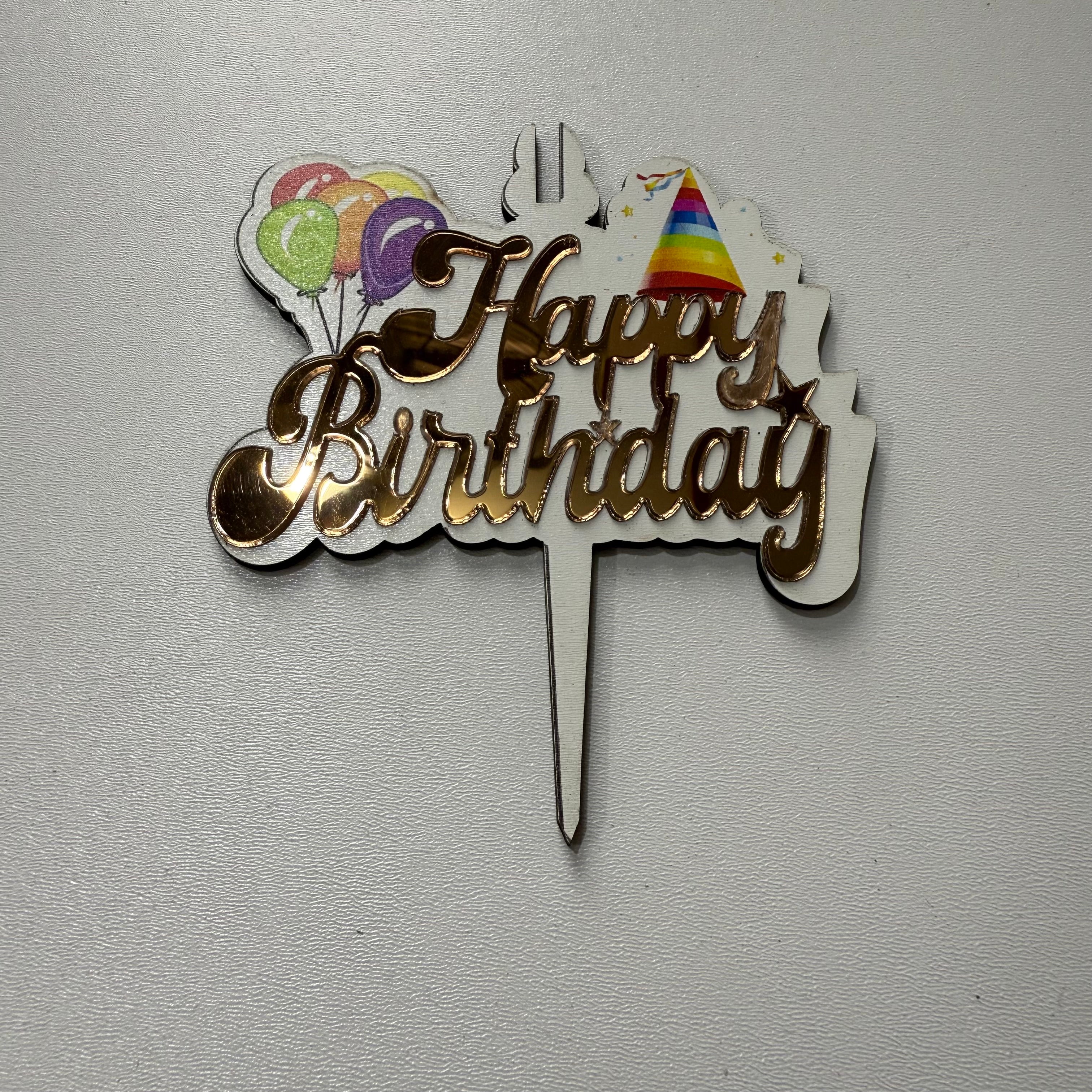 20’li Paket Aynalı Pleksi & MDF Baskılı "Happy Birthday" Balon Serisi