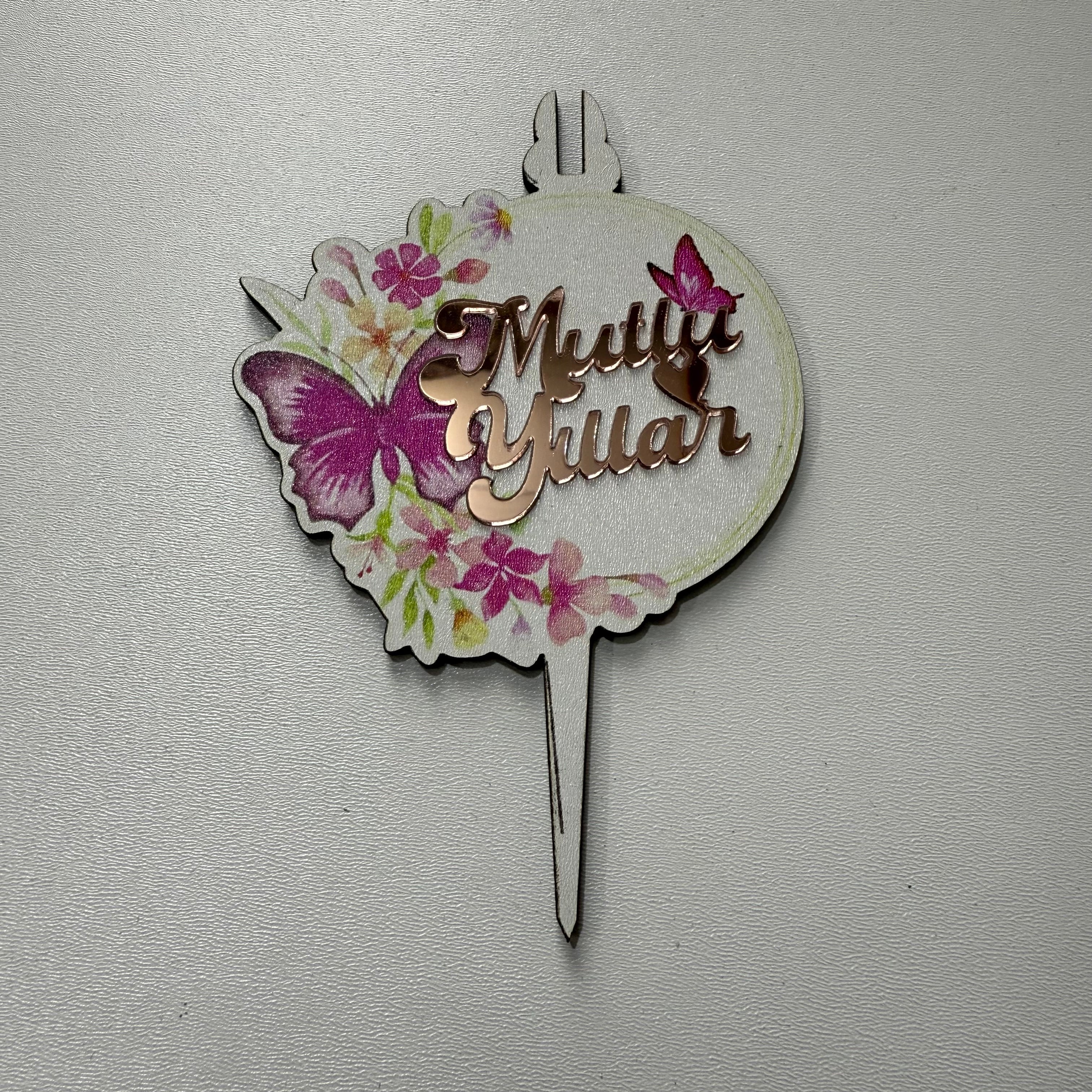 20’li Paket Aynalı Pleksi & MDF Baskılı "Mutlu Yıllar" Kelebek Serisi