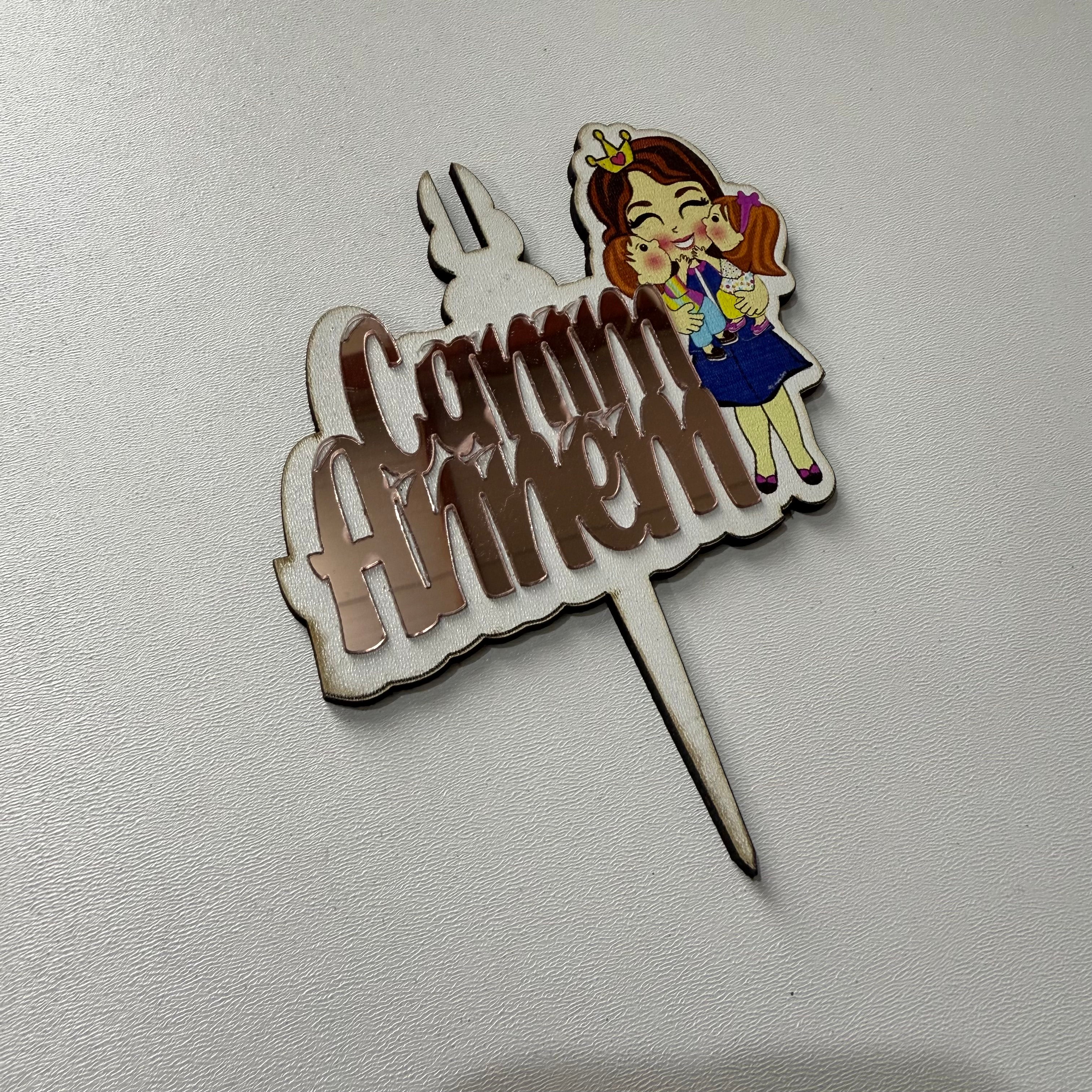 20’li Paket Aynalı Pleksi & MDF Baskılı "Canım Annem" Pasta Süsü Seti – Tanesi 10 TL