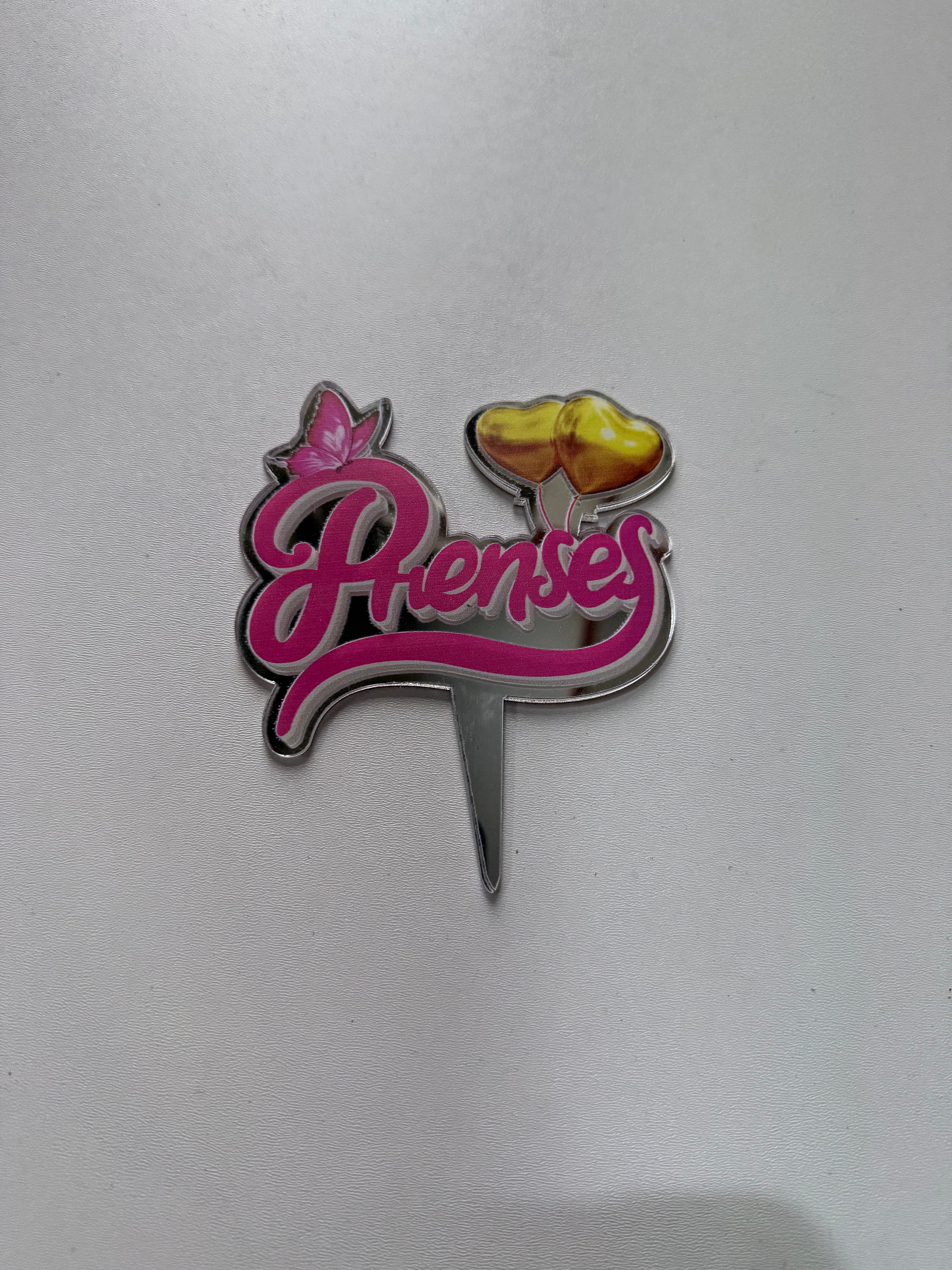 20’li Paket Gümüş Aynalı Pleksi Baskılı "Prenses Kızım" Pasta Süsü Seti