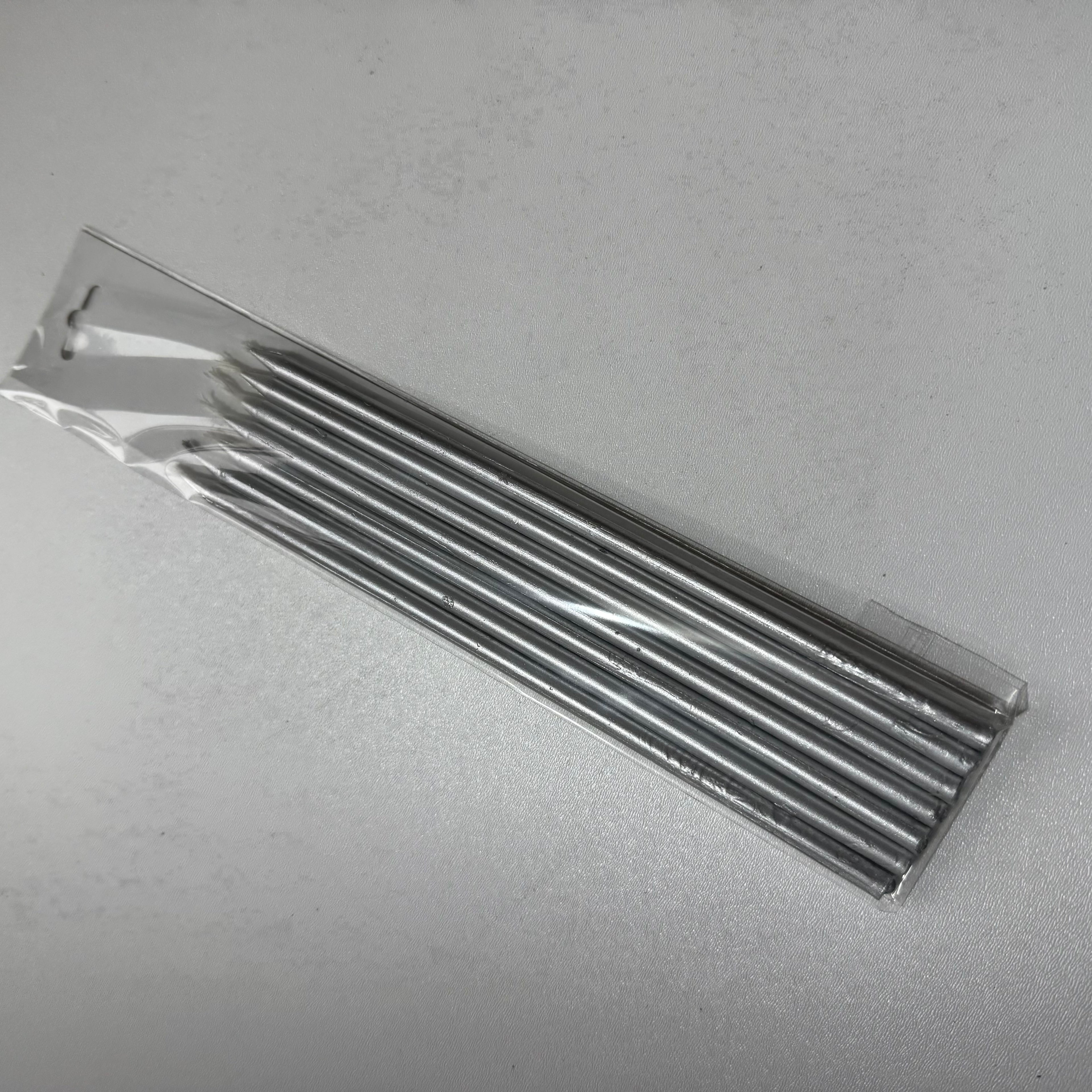 10-Piece Set: 7 Metallic Silver Taper Candles – "Modern and Crystalline Shine for Celebrations"