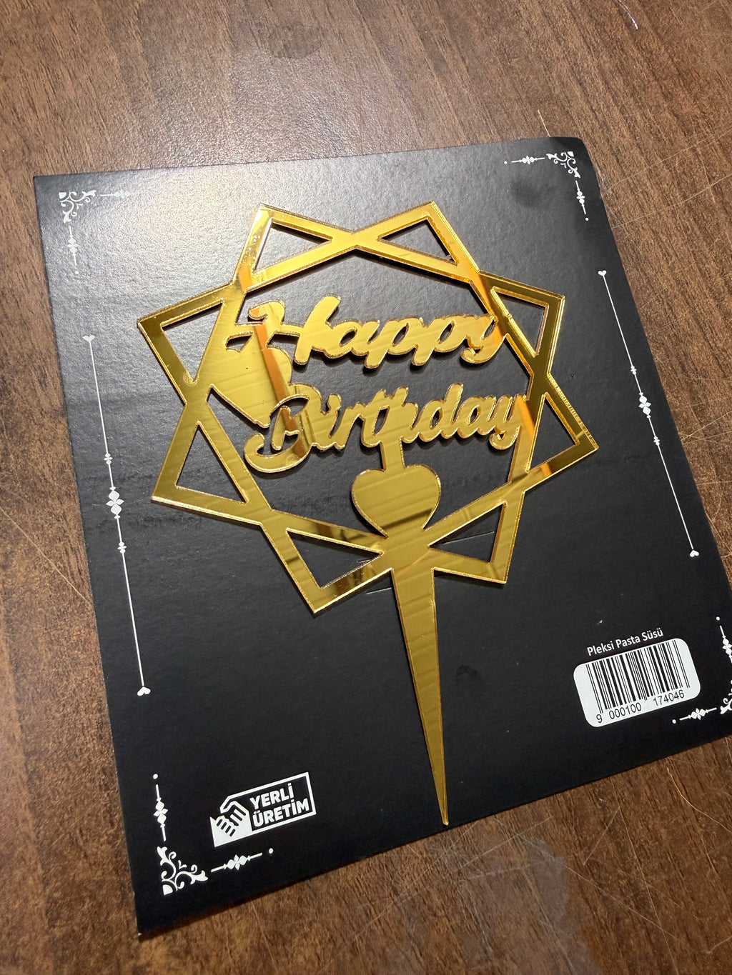 20-Pack Geometric Frame Mirrored Plexi "Happy Birthday" Cake Topper - Gold Series