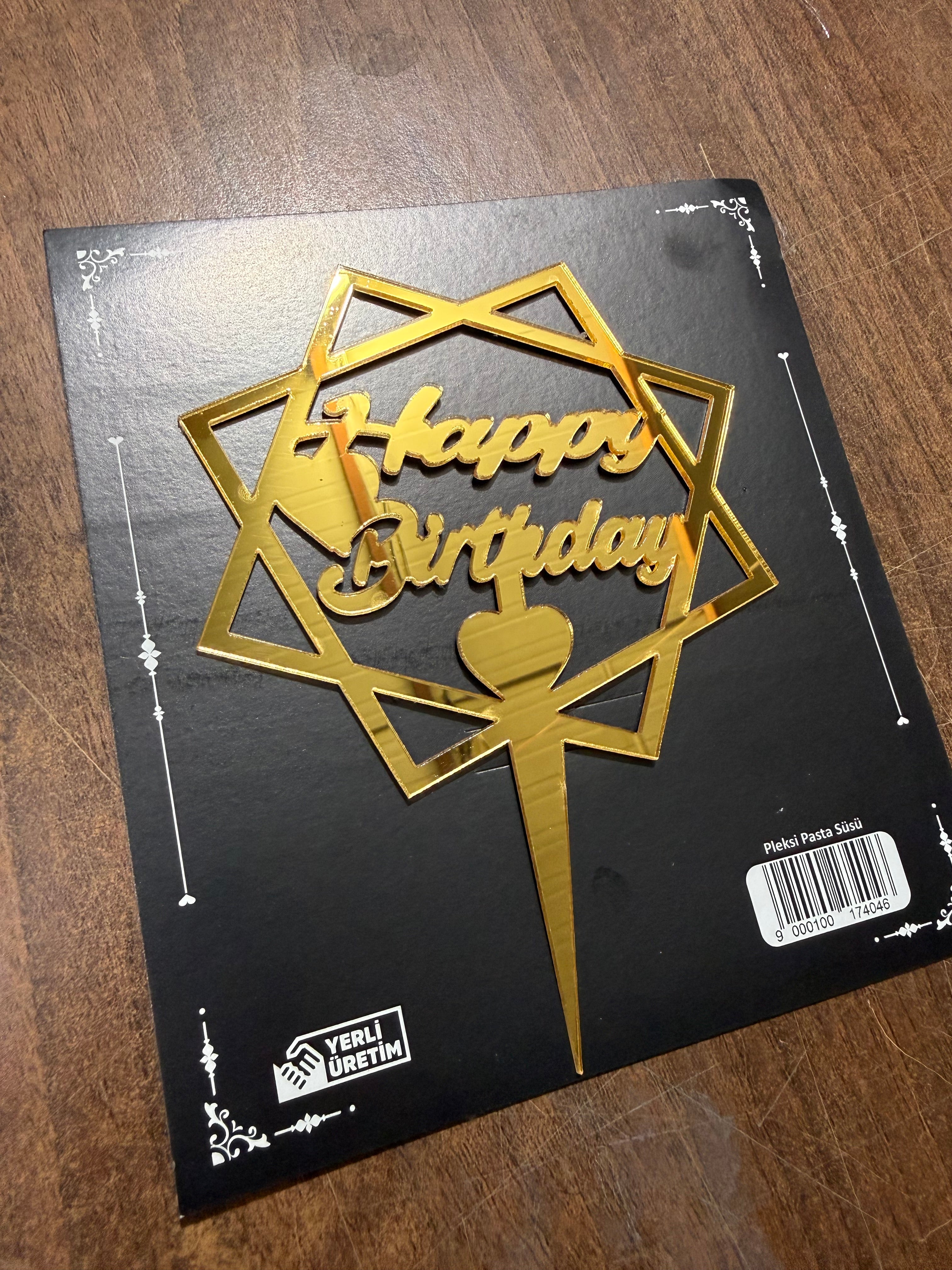 20-Pack Geometric Frame Mirrored Plexi "Happy Birthday" Cake Topper - Gold Series