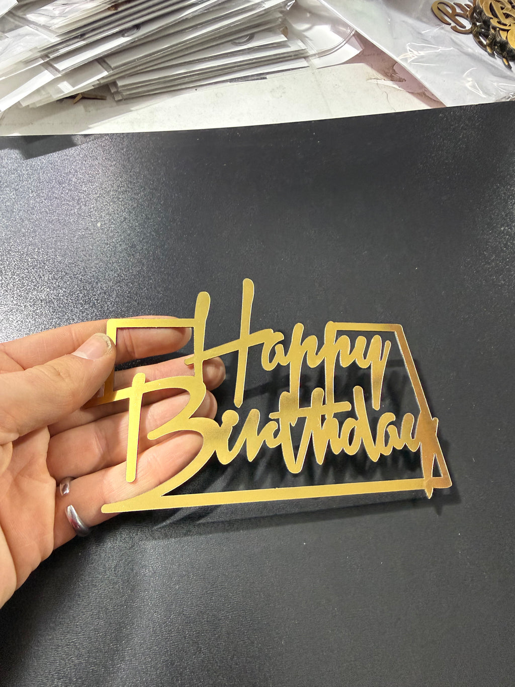 10-Piece Geometric Gold Mirrored Plexi Happy Birthday Cake Topper Set