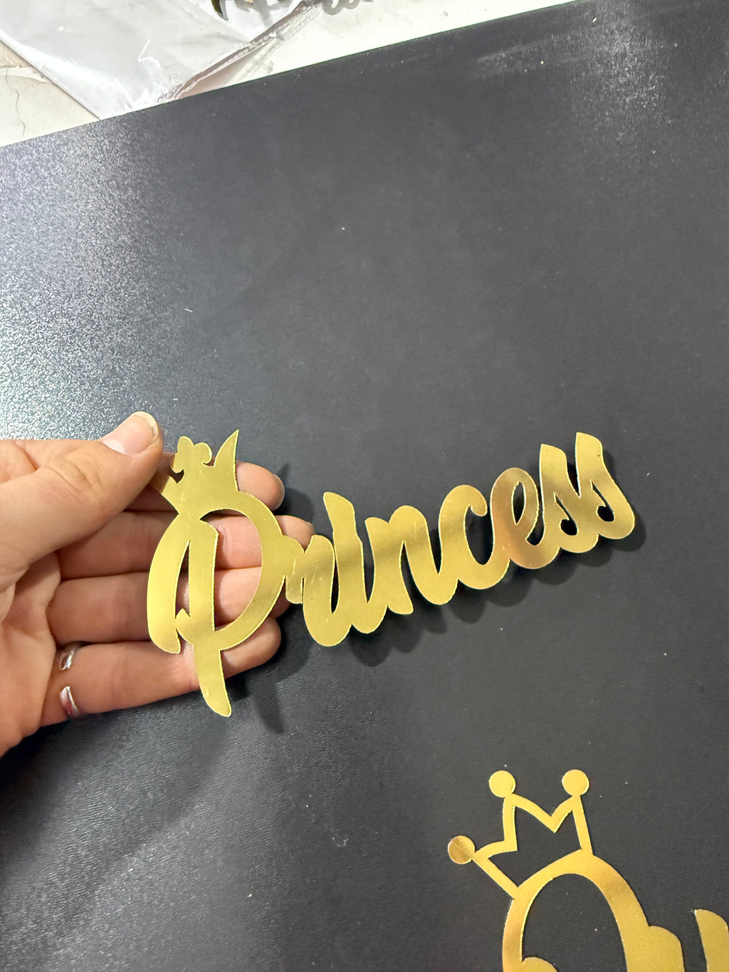 10 Gold Mirror Plexi Princess Cake Toppers - Princess Crown Cake Decoration