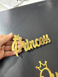 10 Gold Mirror Plexi Princess Cake Toppers - Princess Crown Cake Decoration