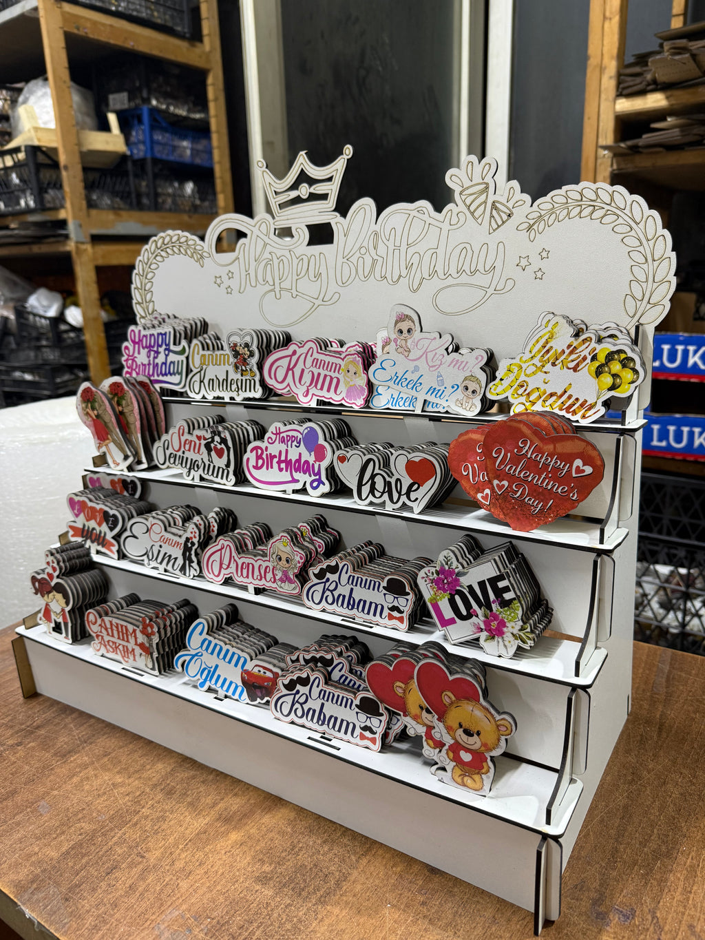 Collection of 200 Colored Printed MDF Cake Toppers with Stands