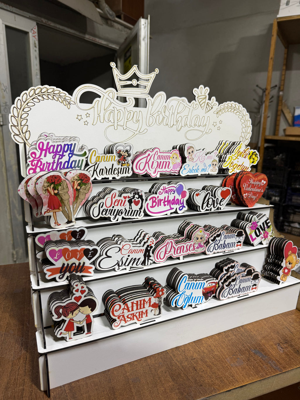 Collection of 200 Colored Printed MDF Cake Toppers with Stands