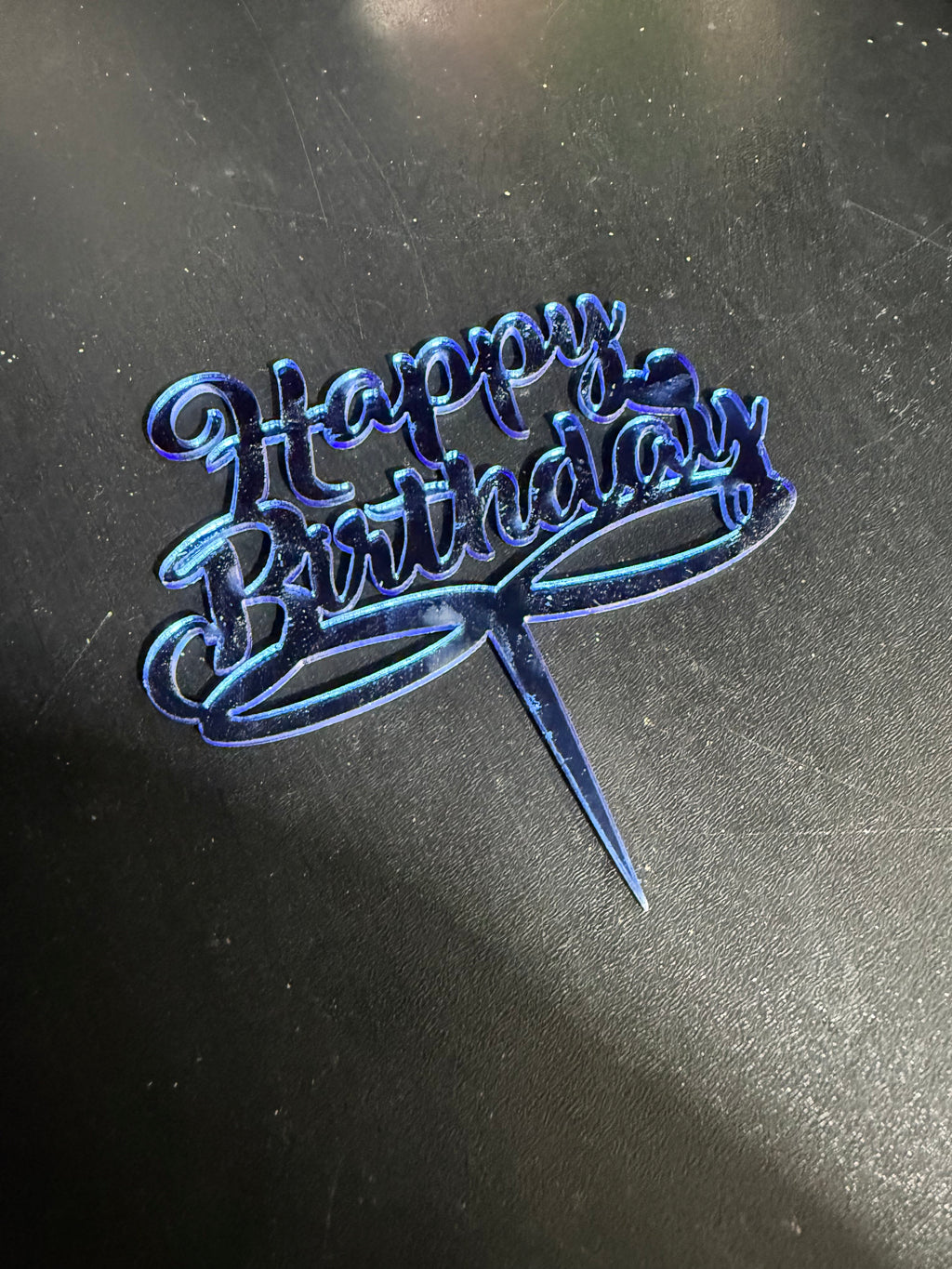20’li Paket Lüks Aynalı Pleksi "Happy Birthday" Pasta Süsü Seti - Safir Mavi Serisi (Tanesi 10 TL)