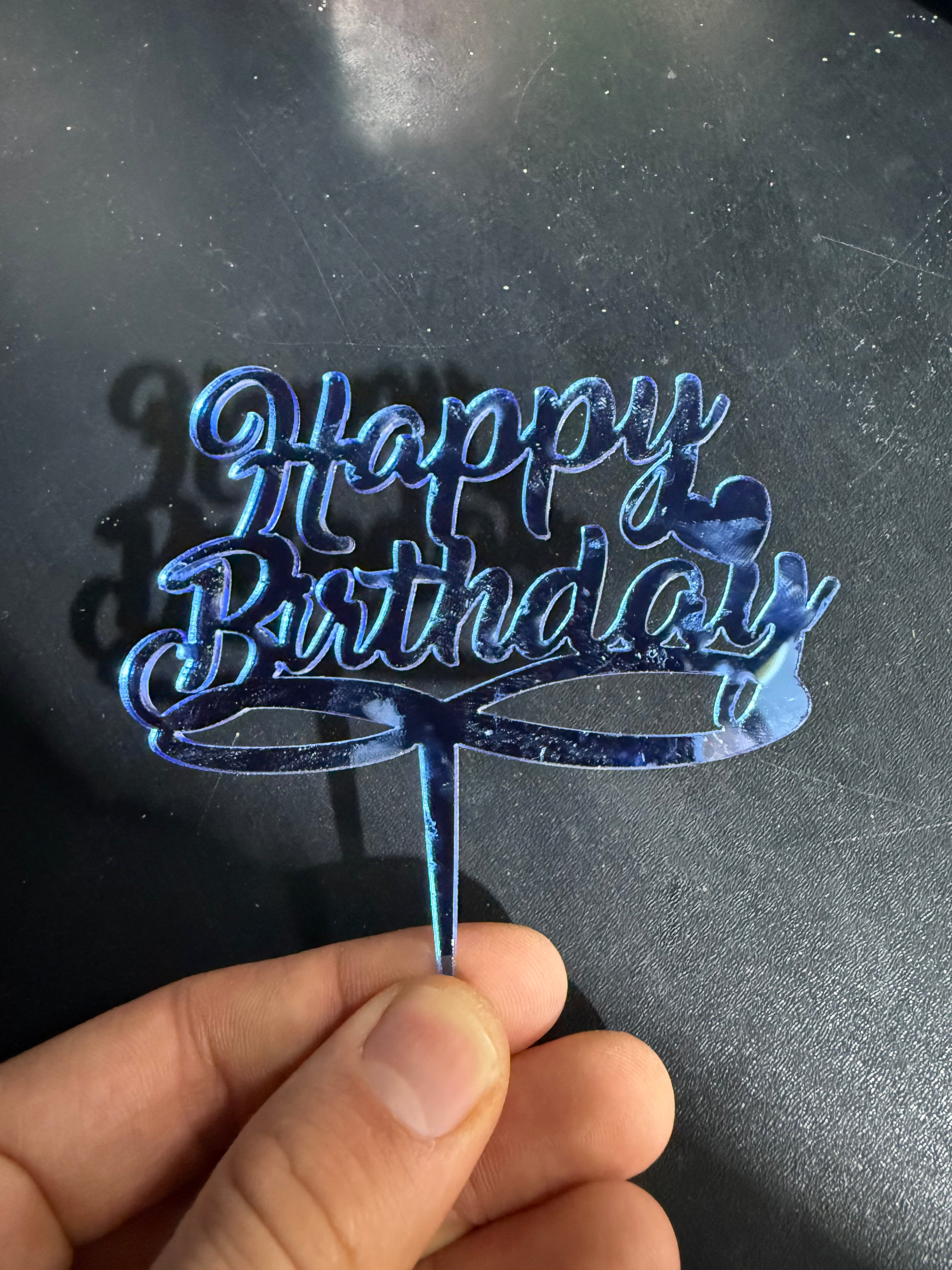 20th Happy Birthday Cake Topper Blue Plexiglass