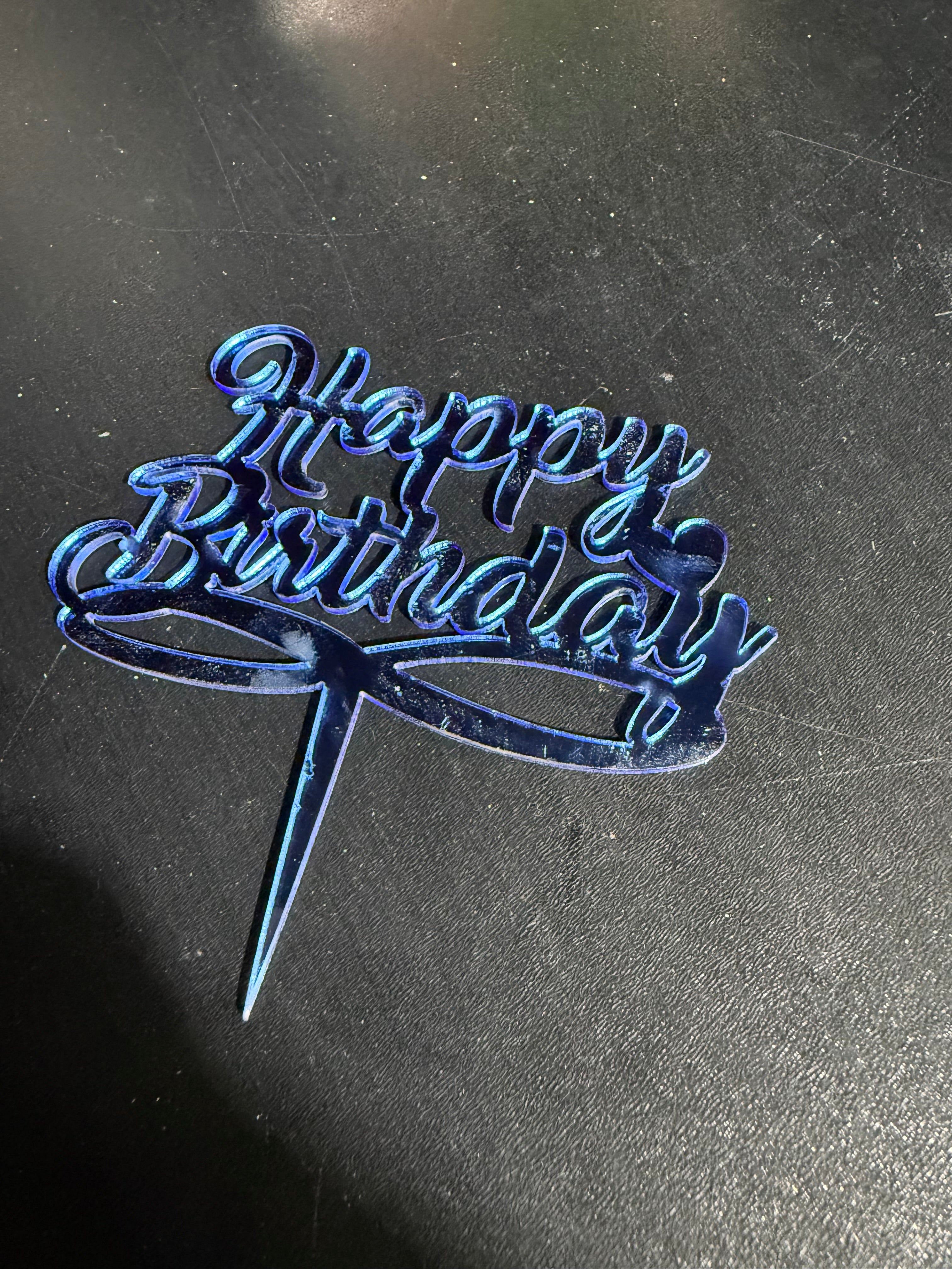 20’li Paket Lüks Aynalı Pleksi "Happy Birthday" Pasta Süsü Seti - Safir Mavi Serisi (Tanesi 10 TL)