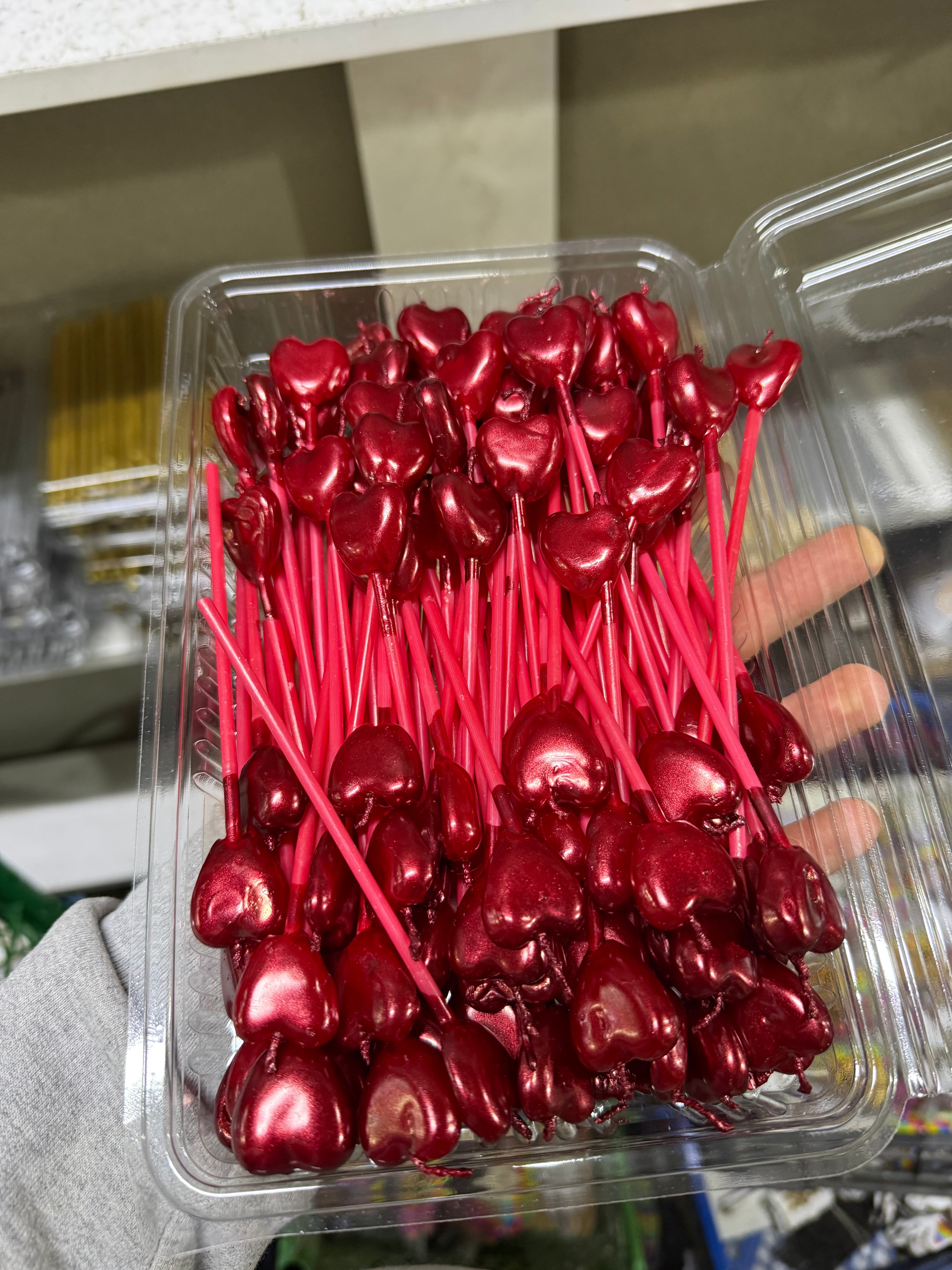 100-Pack: Metallic Red Heart Cake Candle – "The Brightest Form of Love and Celebration"