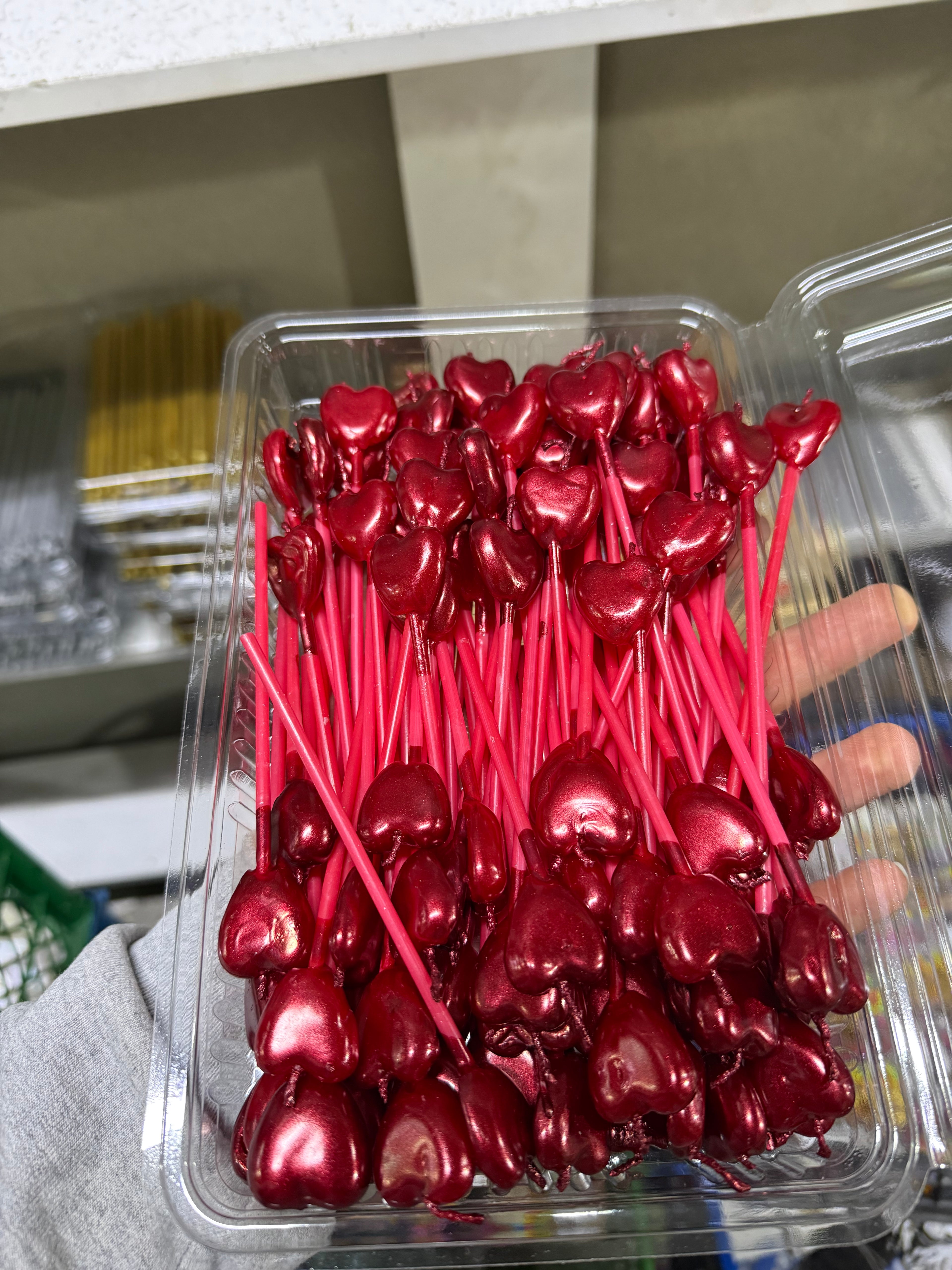 100-Pack: Metallic Red Heart Cake Candle – "The Brightest Form of Love and Celebration"