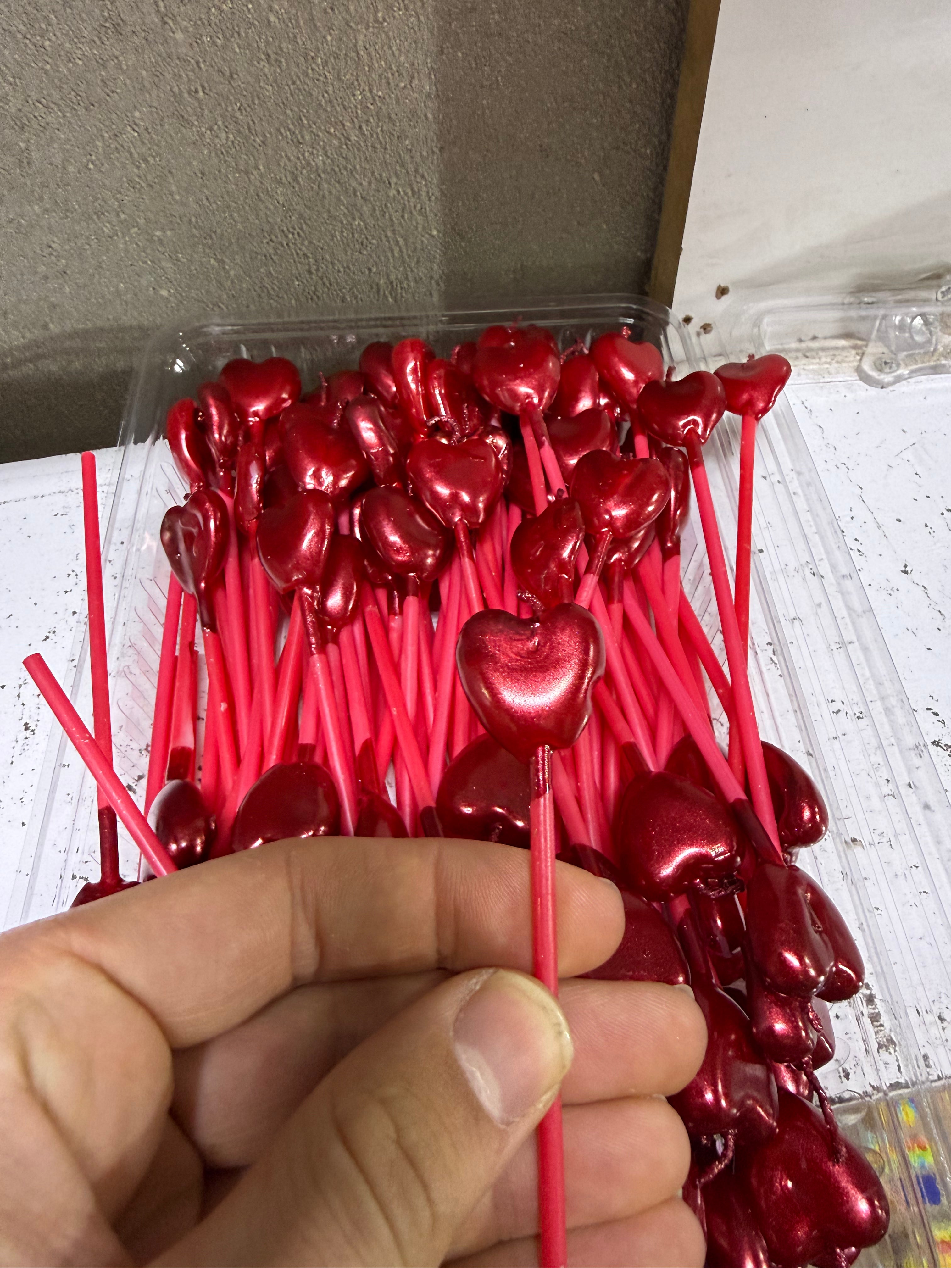100-Pack: Metallic Red Heart Cake Candle – "The Brightest Form of Love and Celebration"