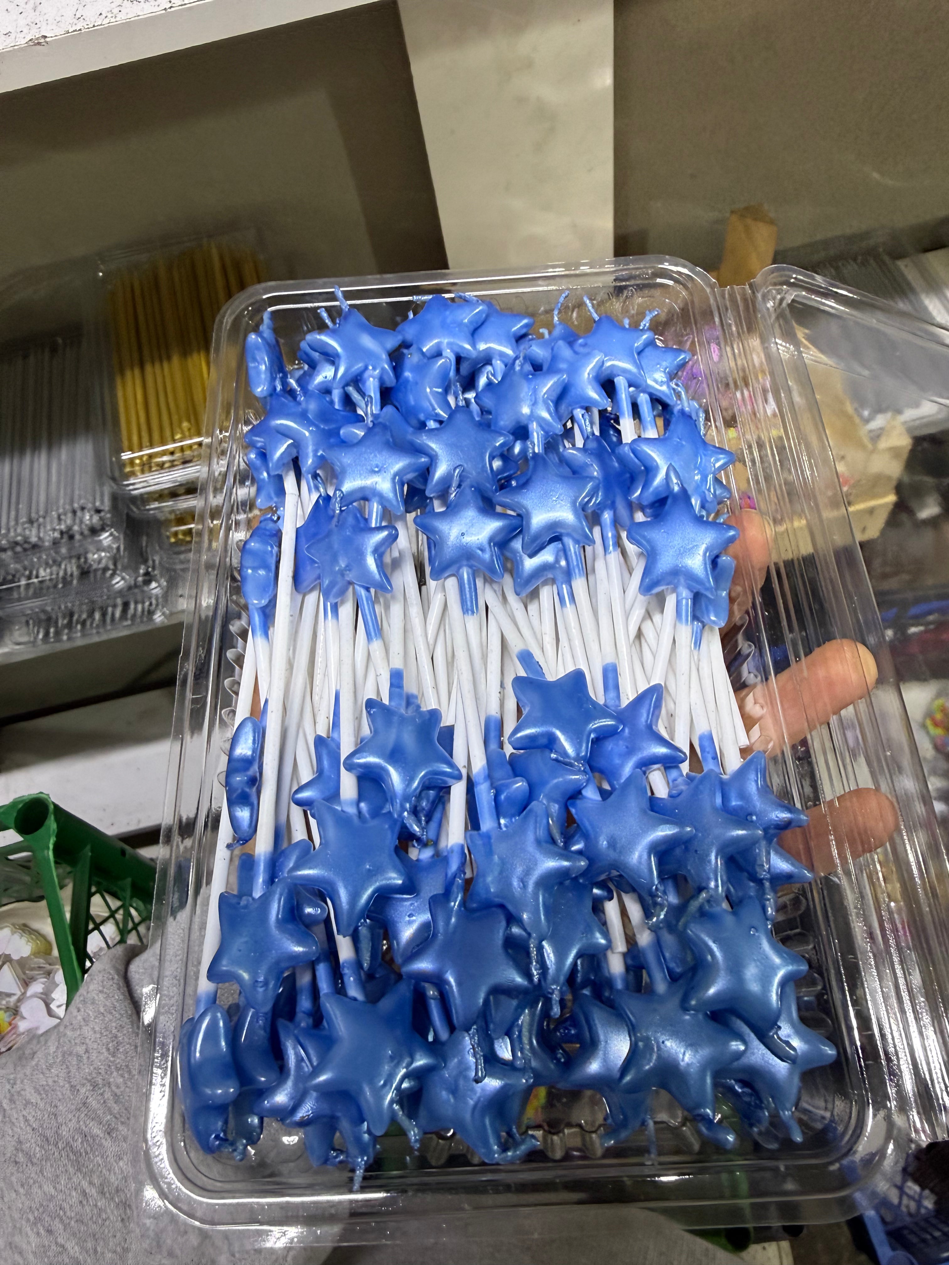 100-Pack: Metallic Blue Star Cake Candle Set – "Shine Like the Stars in Your Celebrations"