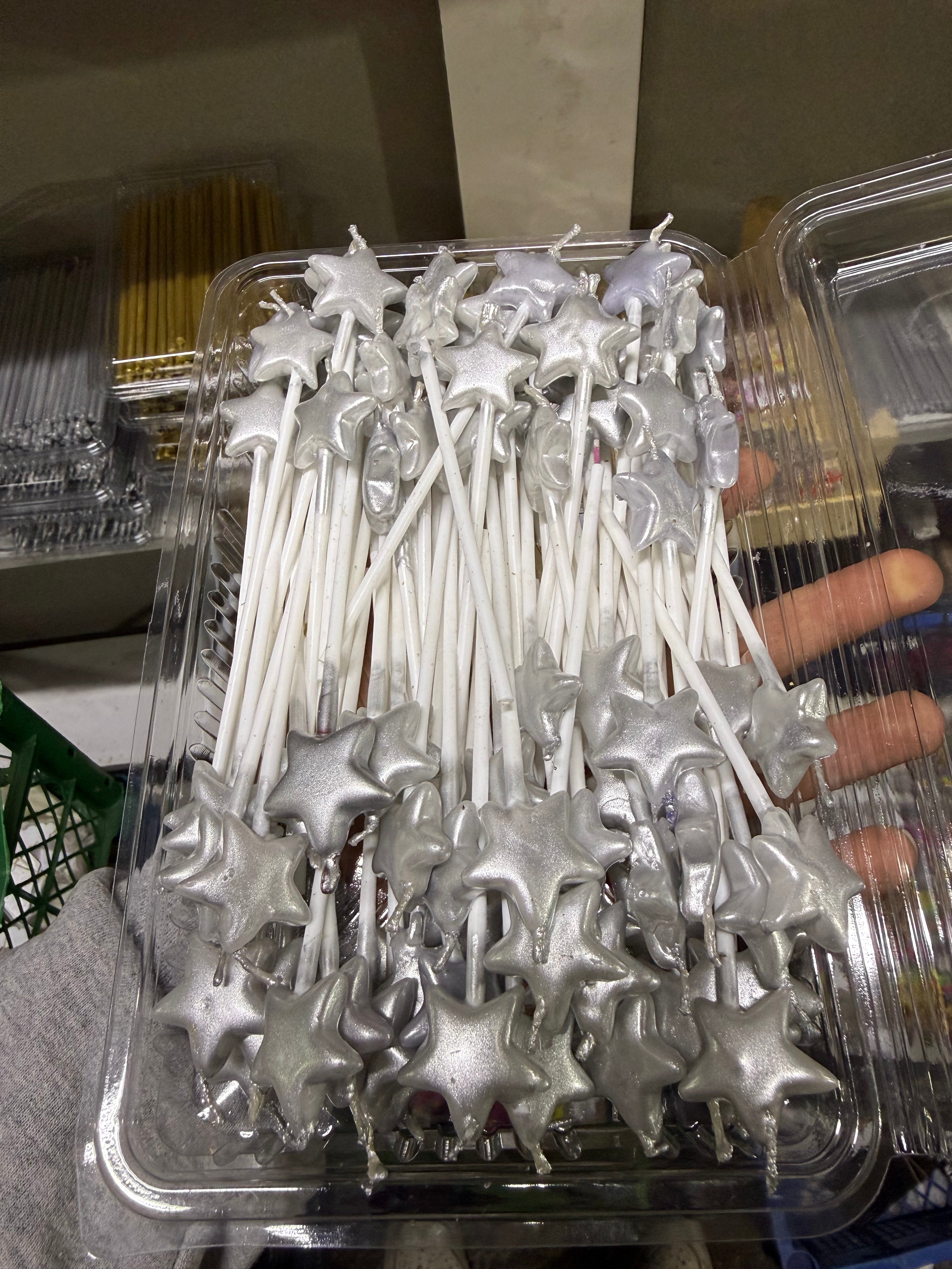 100-Pack: Metallic Silver Star Cake Candle Set – "Shine Like the Stars in Your Celebrations"