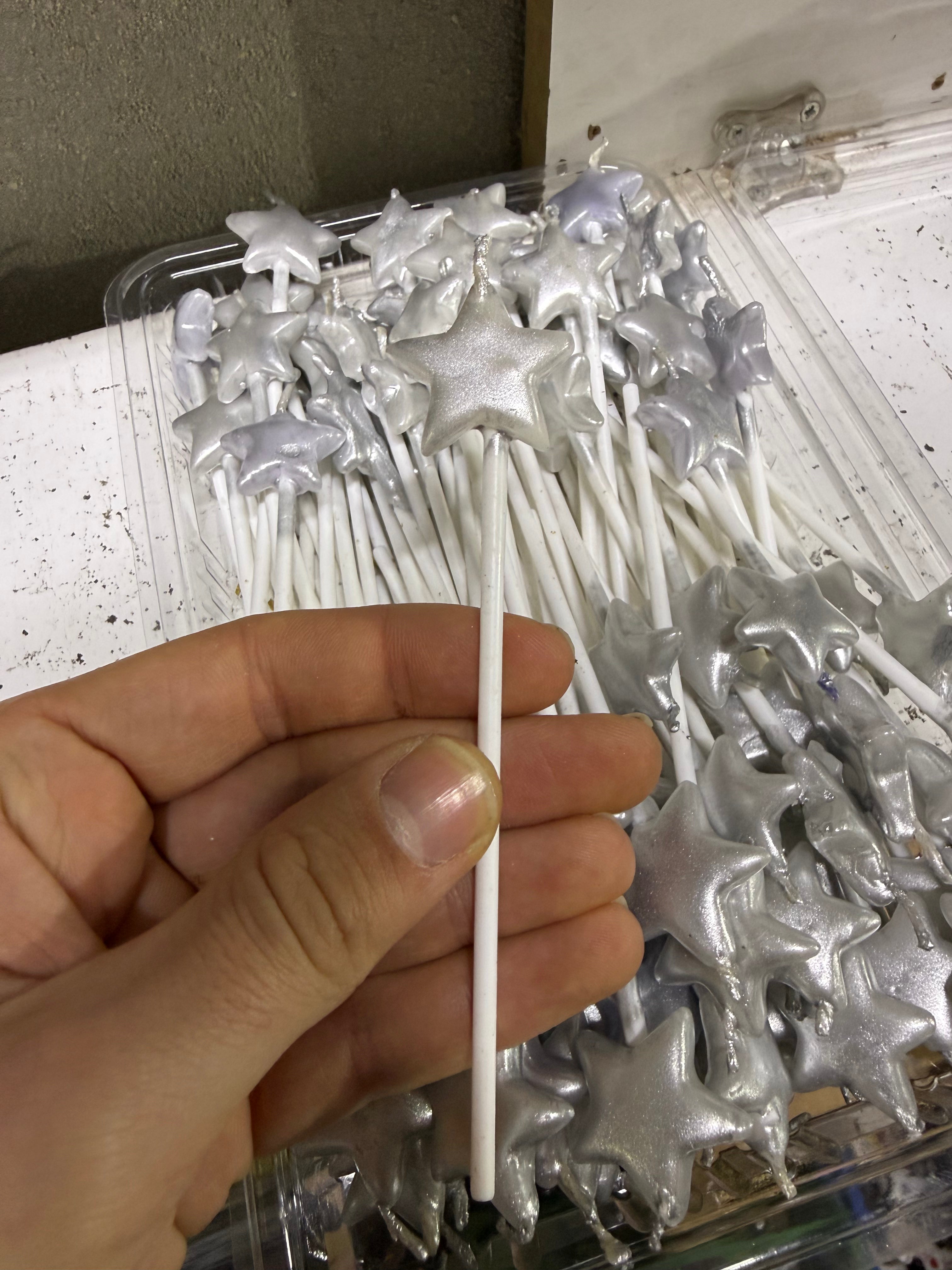 100-Pack: Metallic Silver Star Cake Candle Set – "Shine Like the Stars in Your Celebrations"