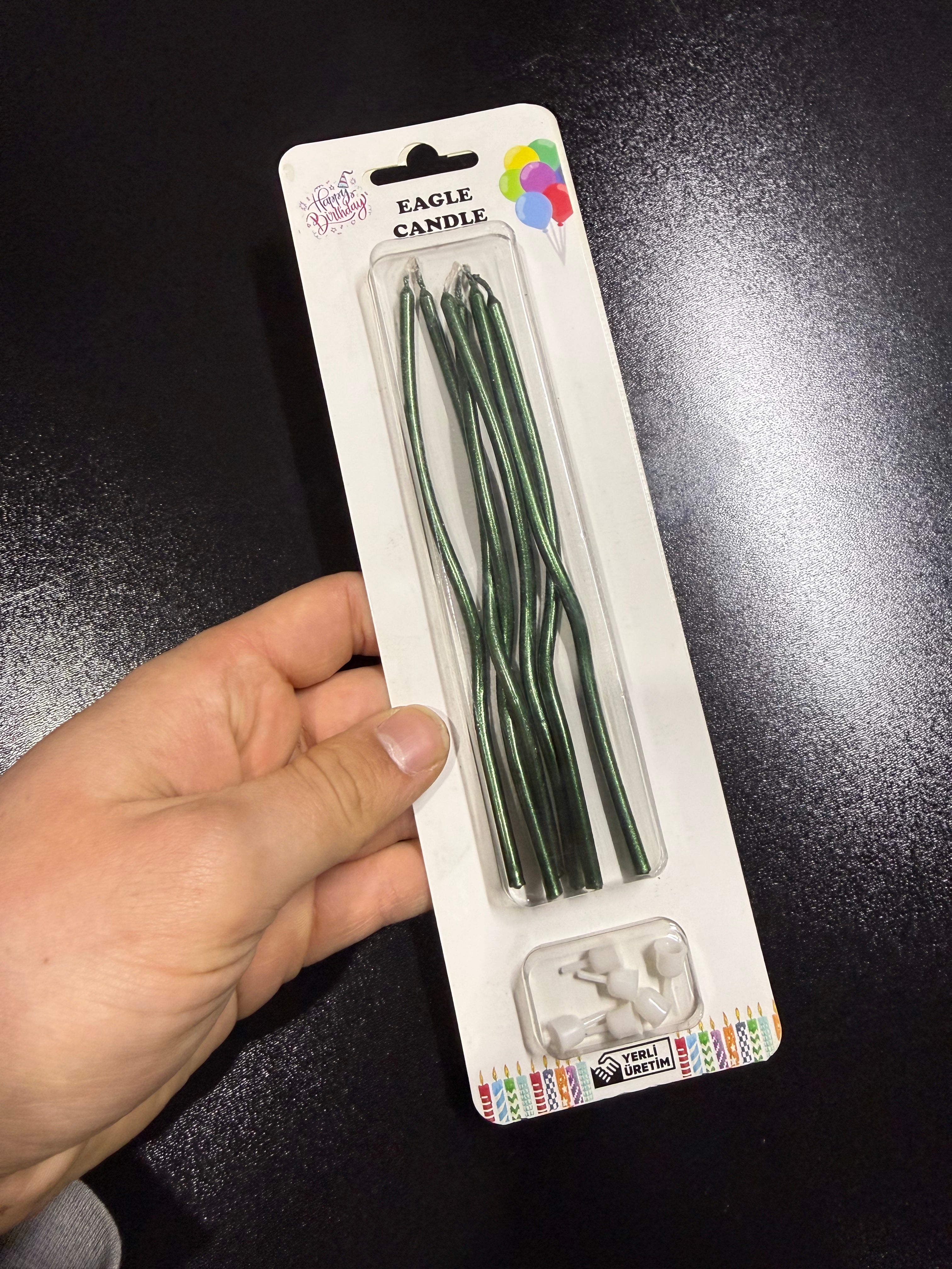10'lu Paket, 6’lı Adet (Zümrüt Yeşili) Pasta Kıvrık Mumu (Paket Fiyatı 30 TL)