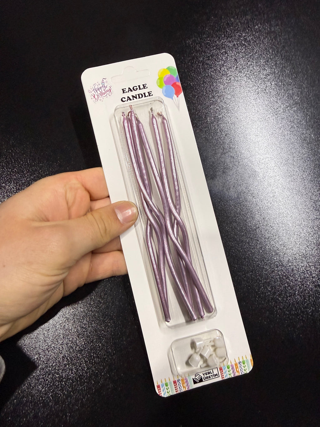 10'lu Paket, 6’lı Adet Mor Pasta Kıvrık Mumu (Paket Fiyatı 30 TL)