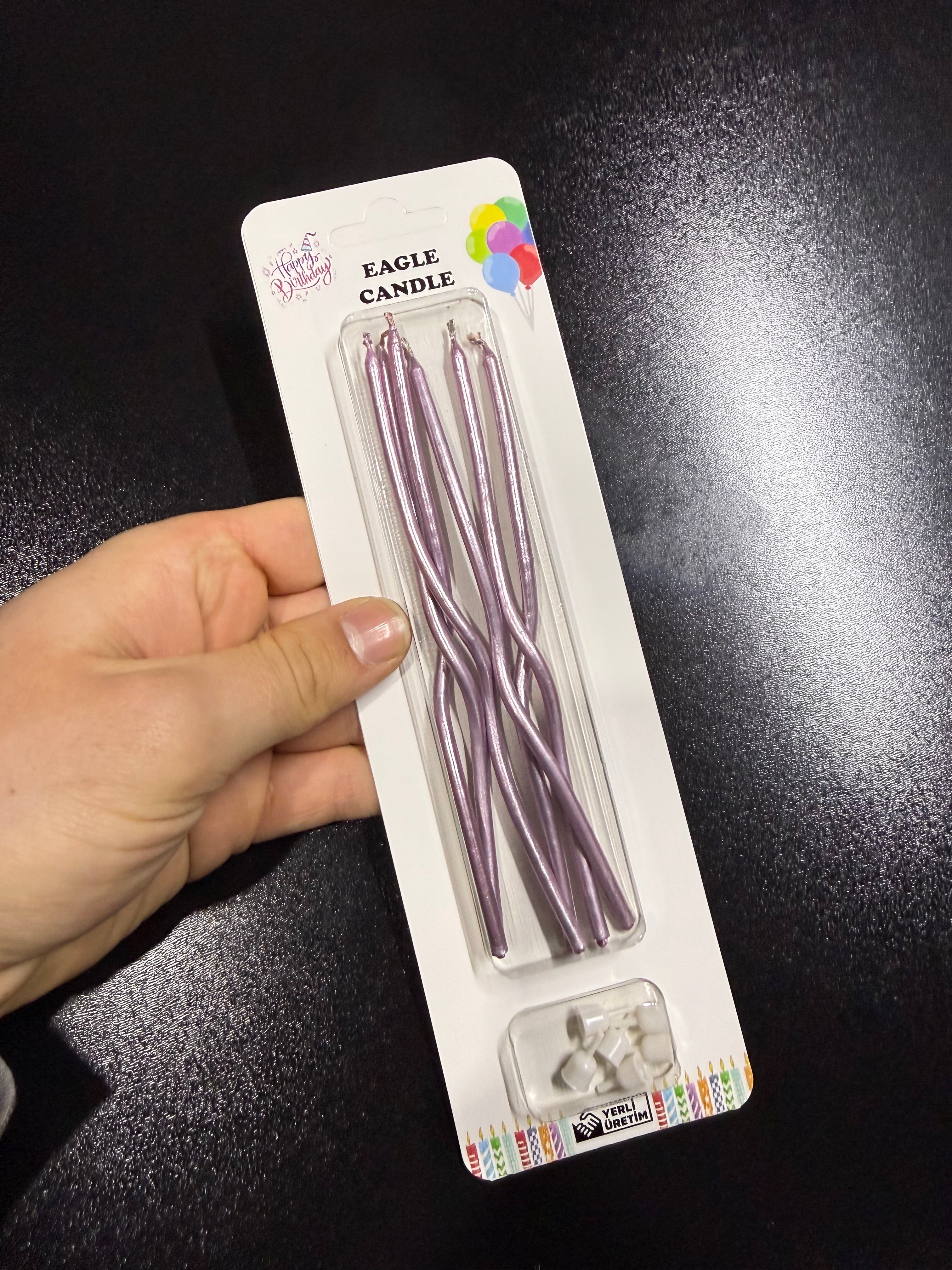 10'lu Paket, 6’lı Adet Mor Pasta Kıvrık Mumu (Paket Fiyatı 30 TL)