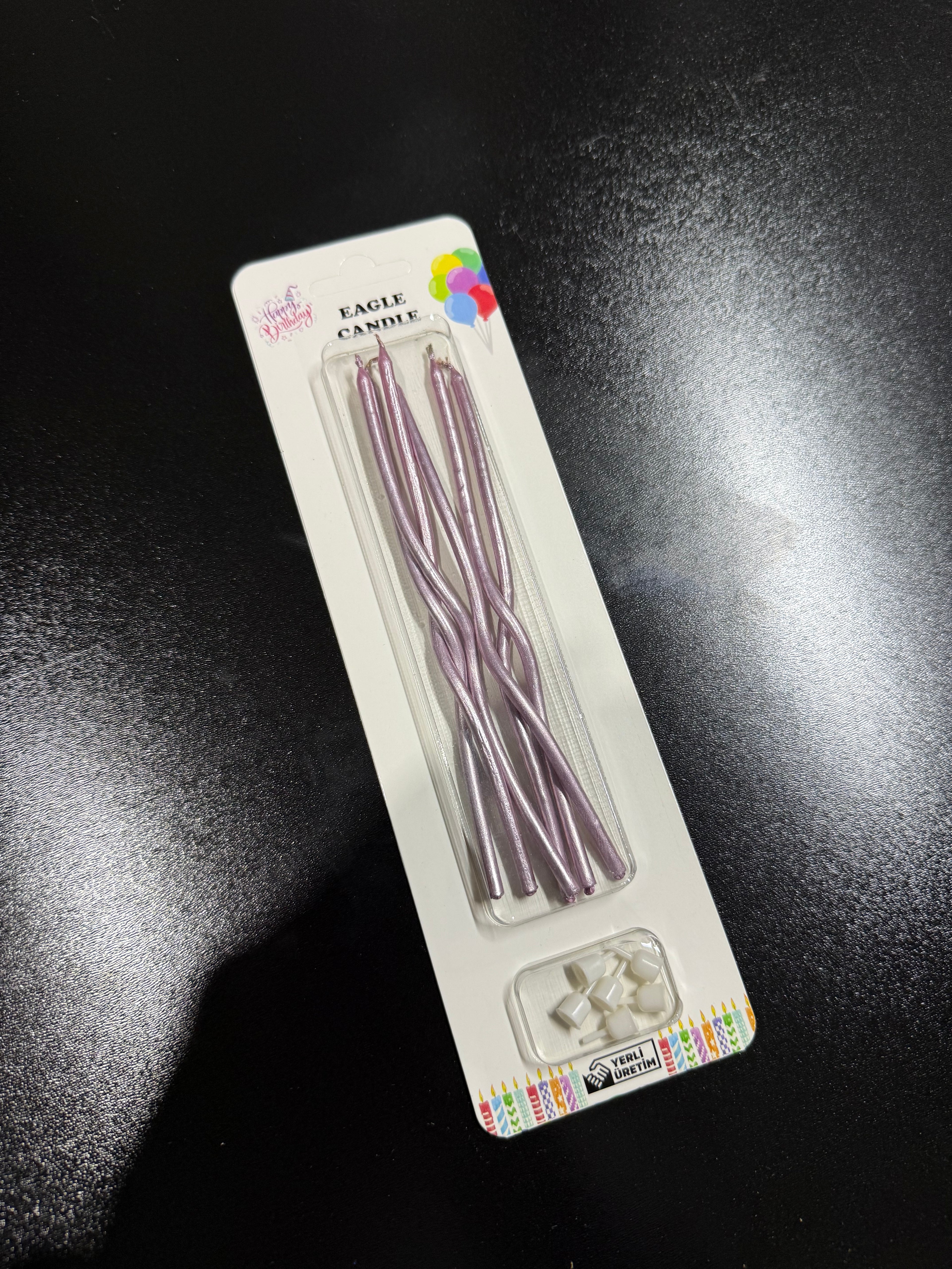 10'lu Paket, 6’lı Adet Mor Pasta Kıvrık Mumu (Paket Fiyatı 30 TL)
