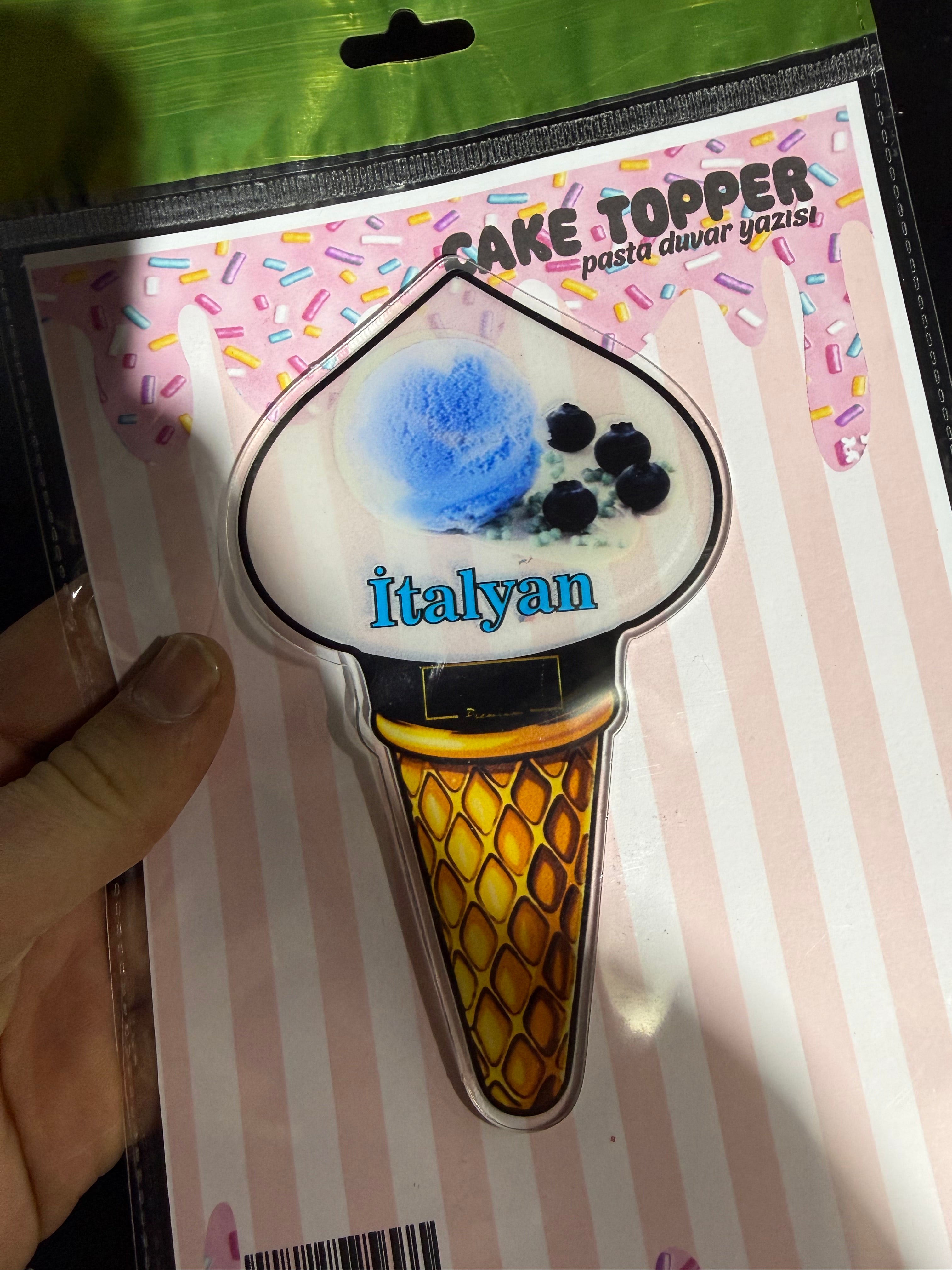 (1 adet) Dondurma Temalı 'İtalyan' Kişiselleştirilebilir Pleksi İsimlik & Cake Topper